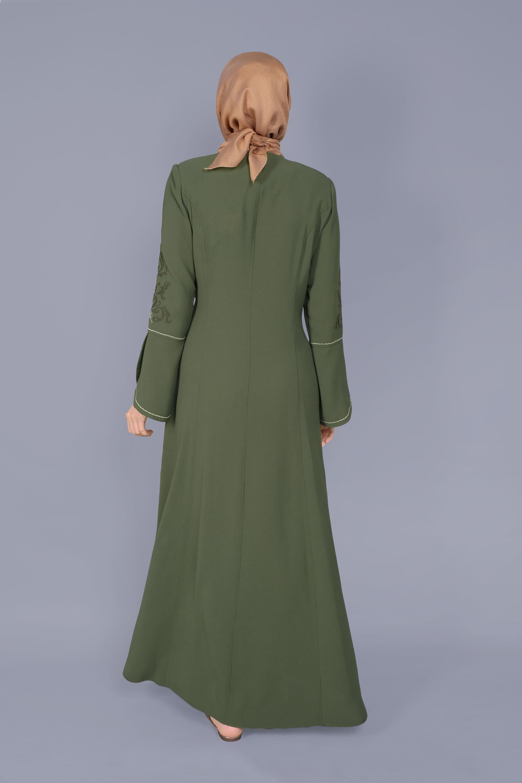 Tesettür giyim HAKİ İSPANYOL KOL NAKIŞLI PARDESÜ 10411 