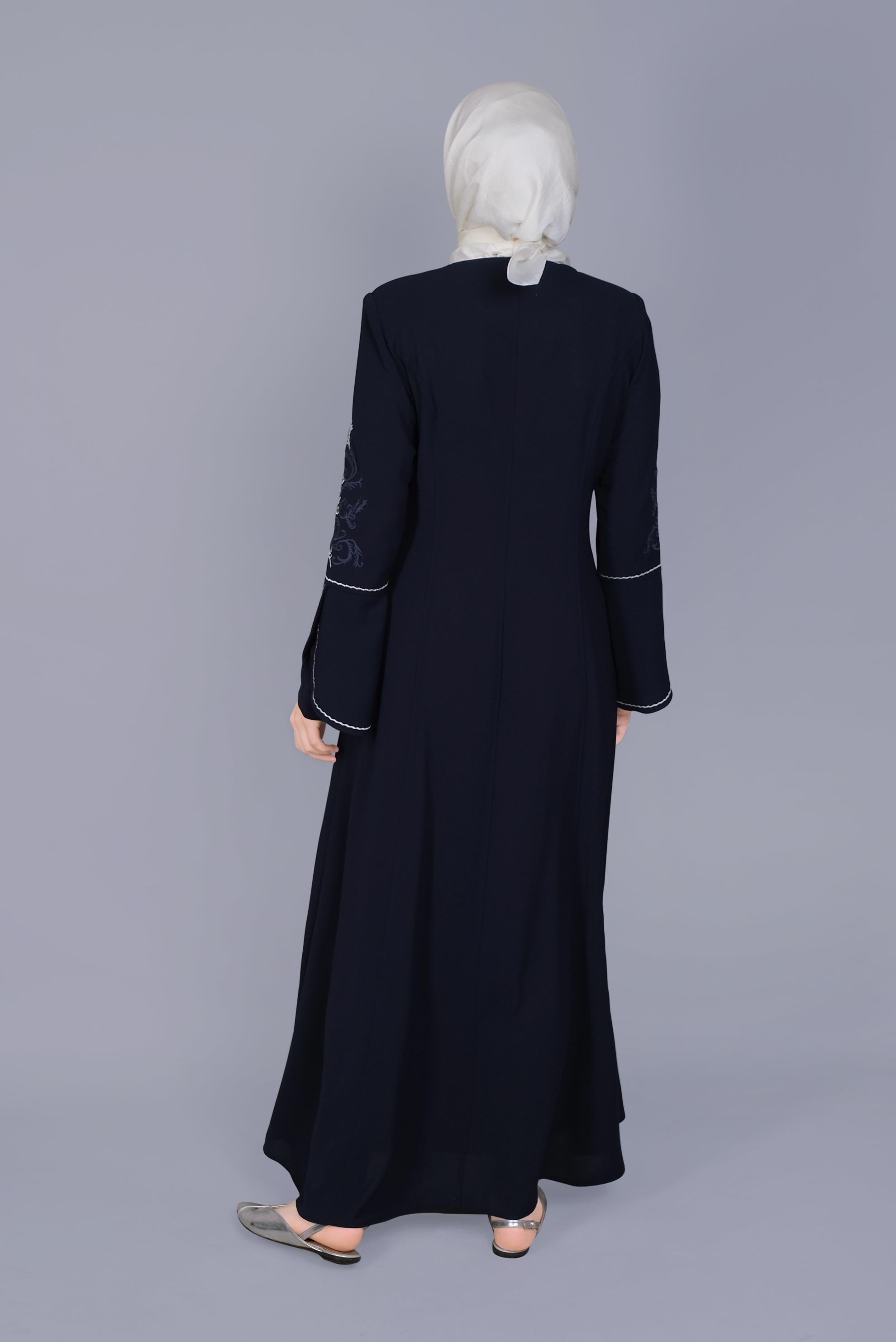 Tesettür giyim LACİVERT İSPANYOL KOL NAKIŞLI PARDESÜ 10411 