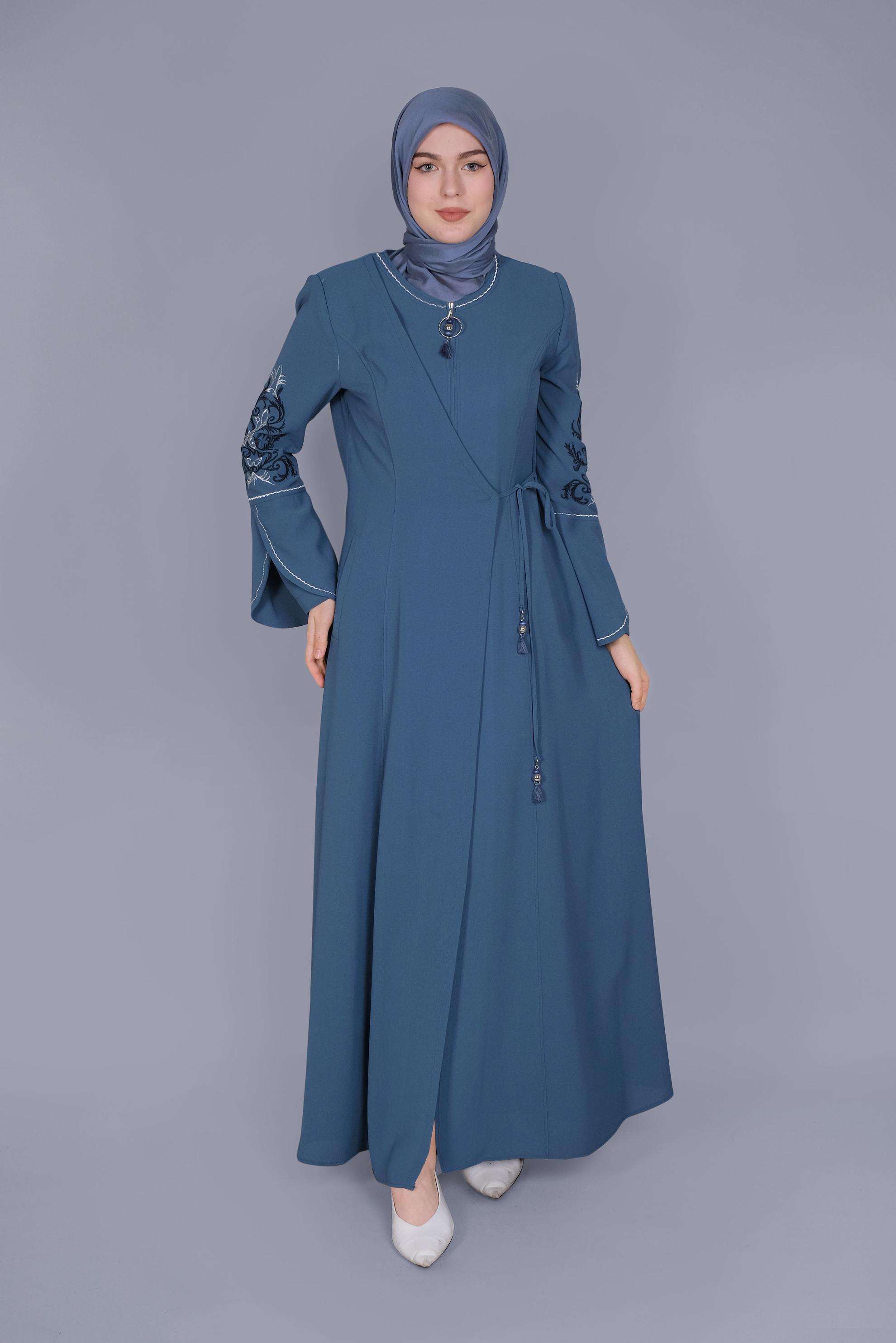 Tesettür giyim LACİVERT İSPANYOL KOL NAKIŞLI PARDESÜ 10411 