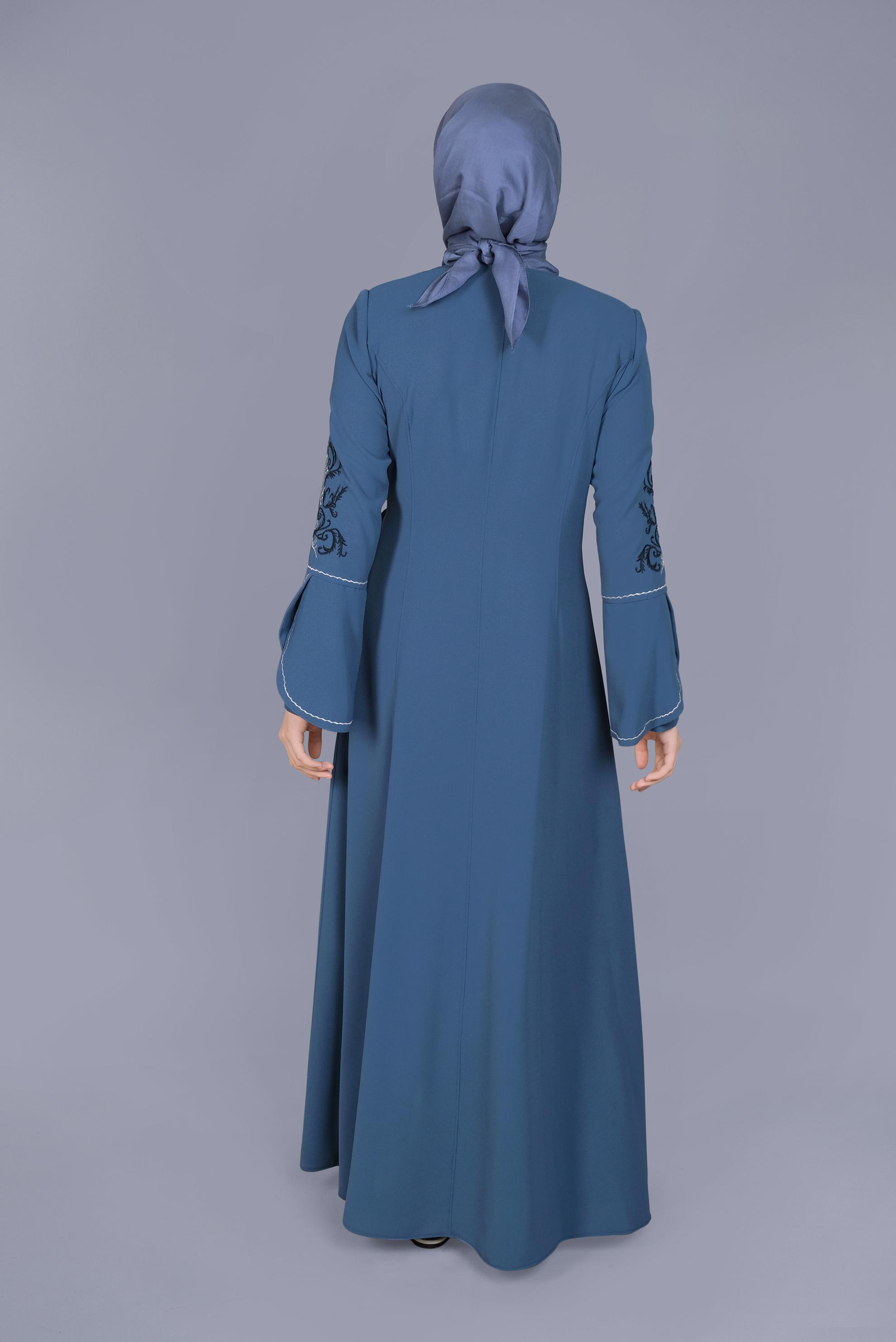 Tesettür giyim LACİVERT İSPANYOL KOL NAKIŞLI PARDESÜ 10411 