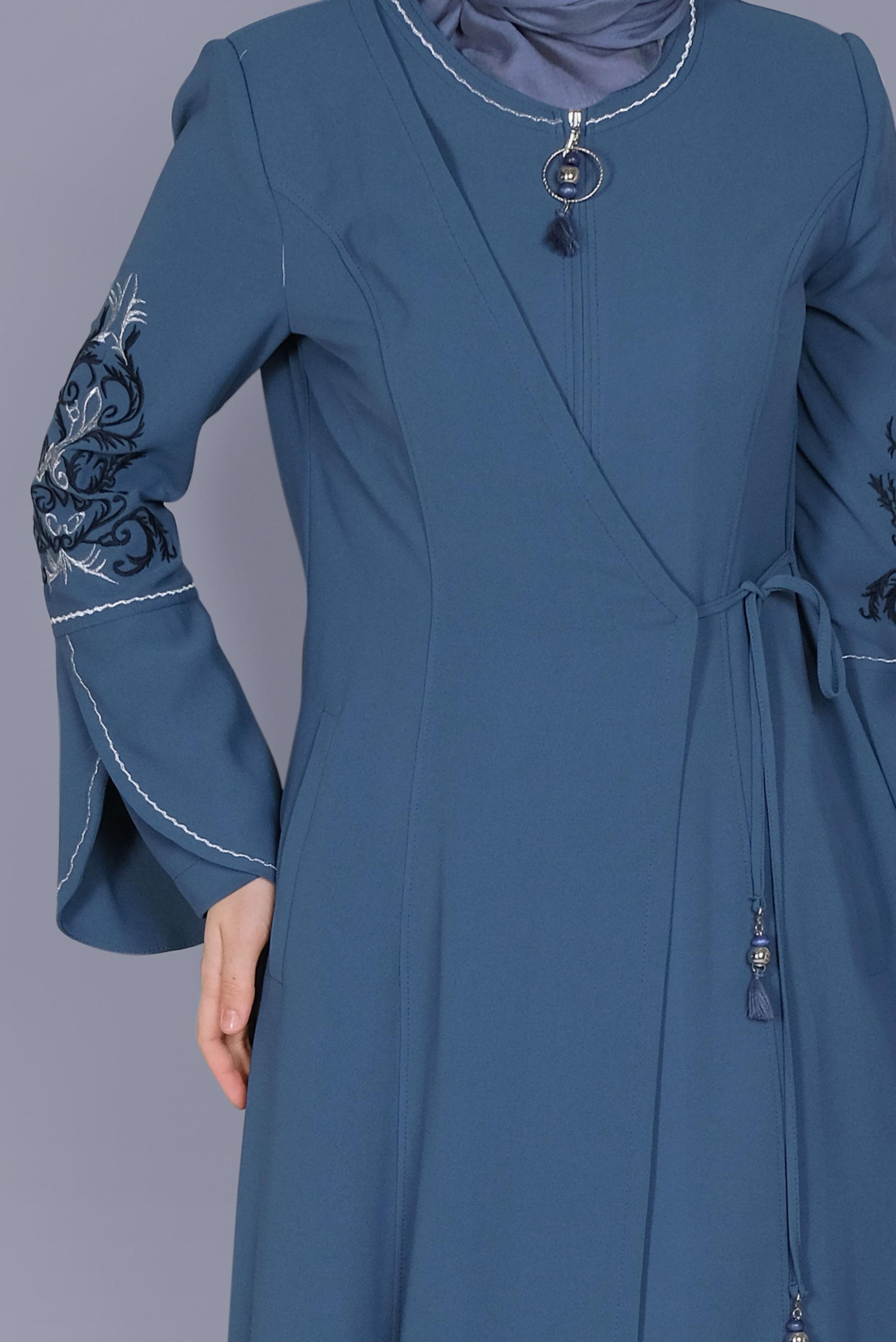 Tesettür giyim LACİVERT İSPANYOL KOL NAKIŞLI PARDESÜ 10411 