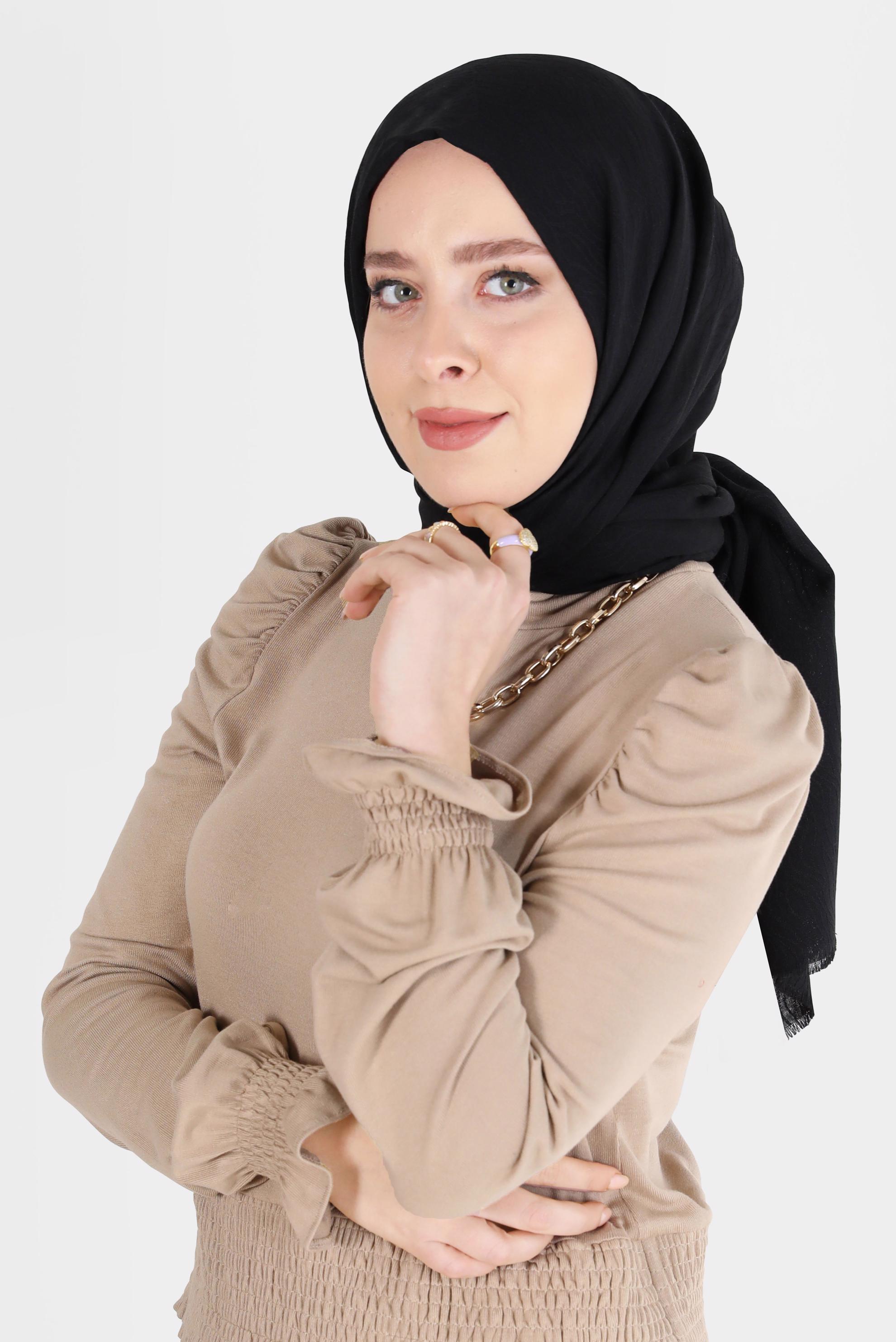 Tesettür giyim SİYAH 8062 ALVİNA AĞAÇ KABUĞU ŞAL (PRM)