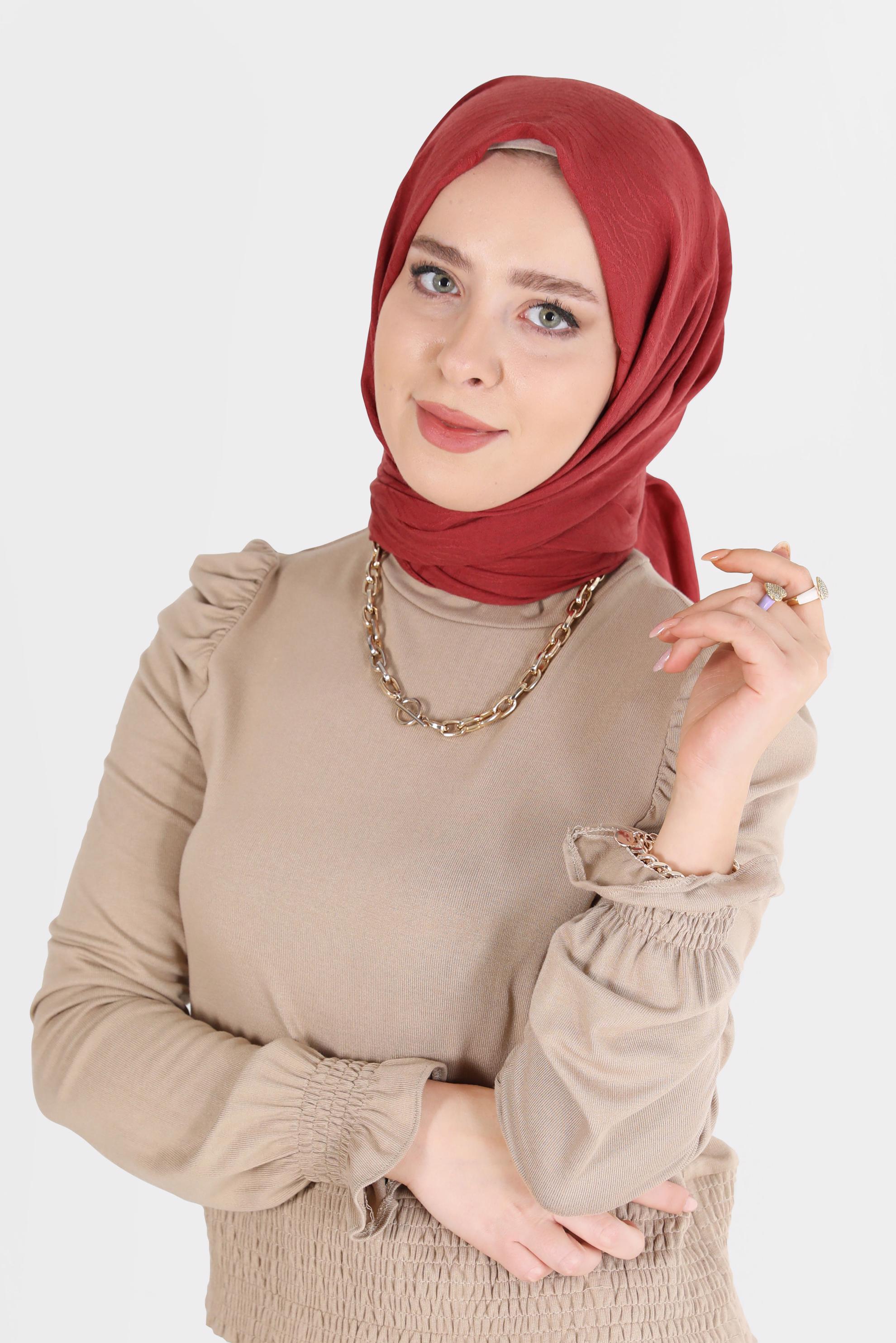 Tesettür giyim KIRMIZI 8062 ALVİNA AĞAÇ KABUĞU ŞAL (PRM)