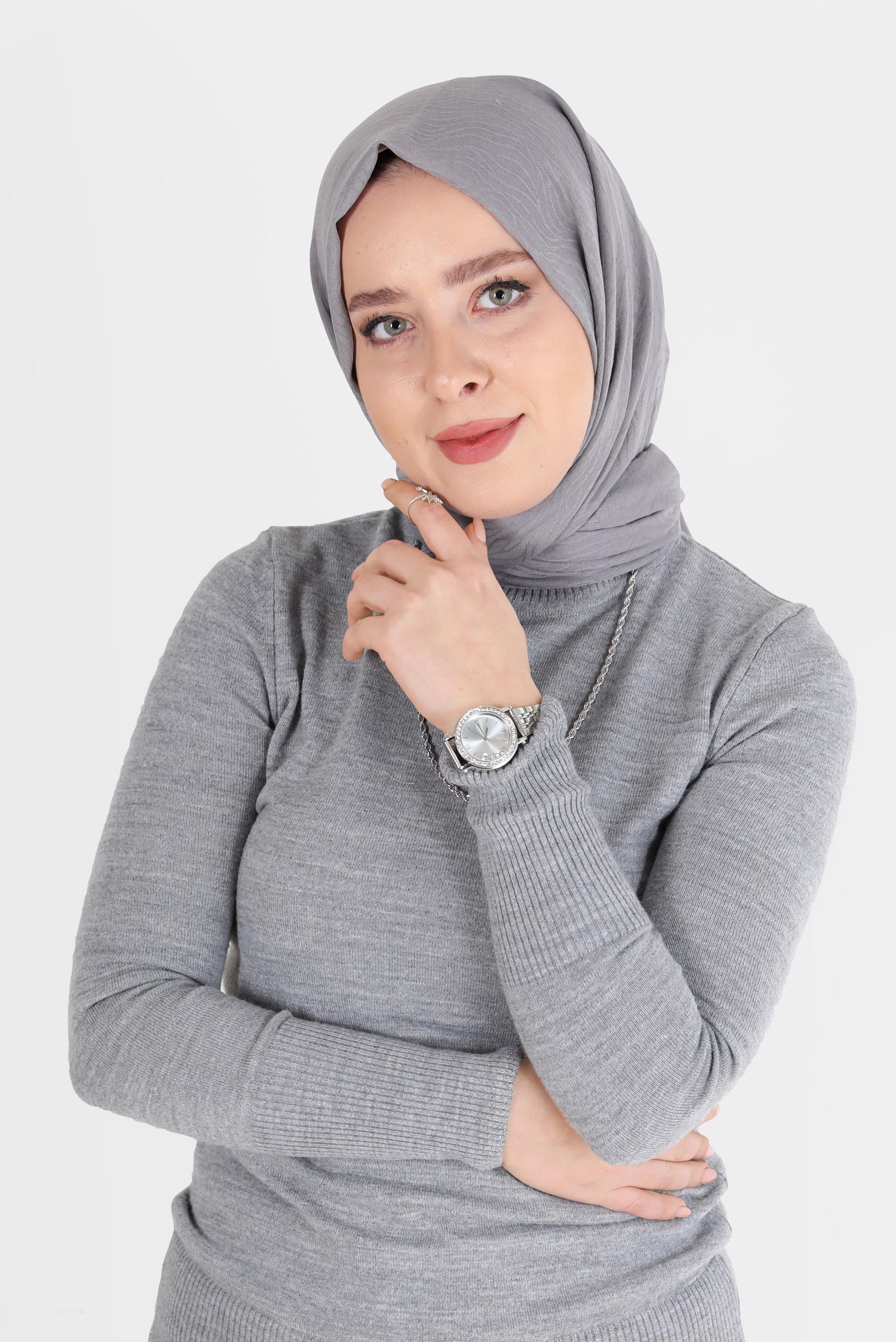 Tesettür giyim GRİ 8062 ALVİNA AĞAÇ KABUĞU ŞAL (PRM)