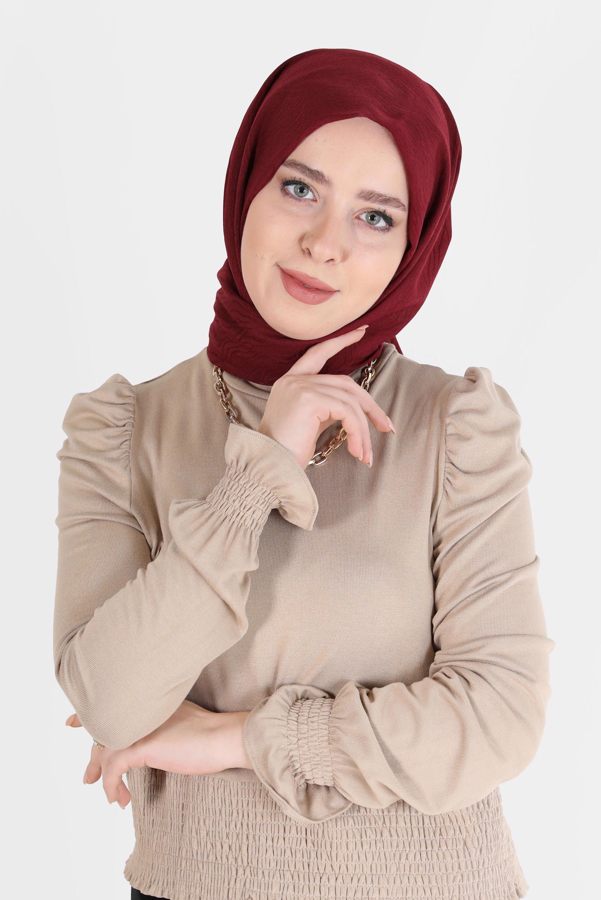 Tesettür giyim BORDO 8062 ALVİNA AĞAÇ KABUĞU ŞAL (PRM)