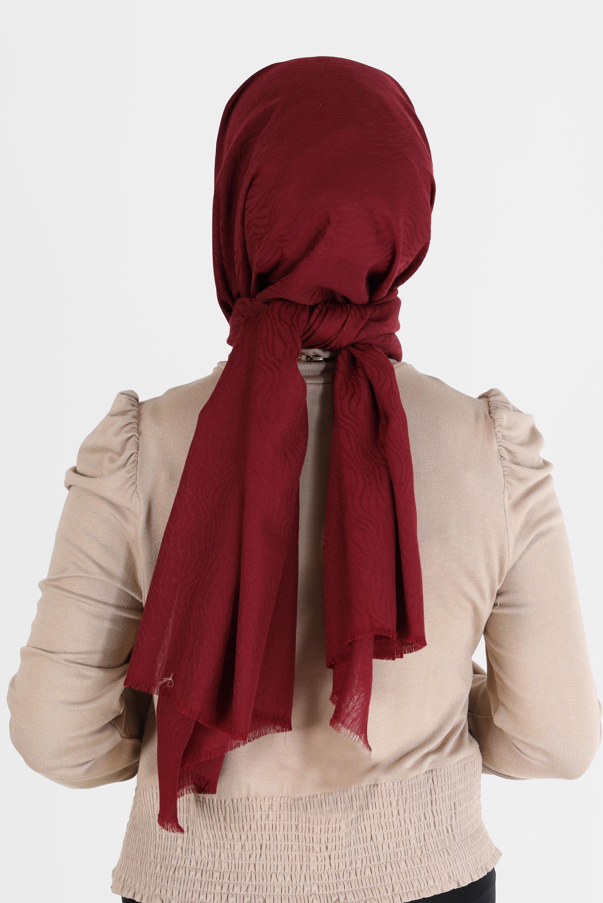 Tesettür giyim BORDO 8062 ALVİNA AĞAÇ KABUĞU ŞAL (PRM)