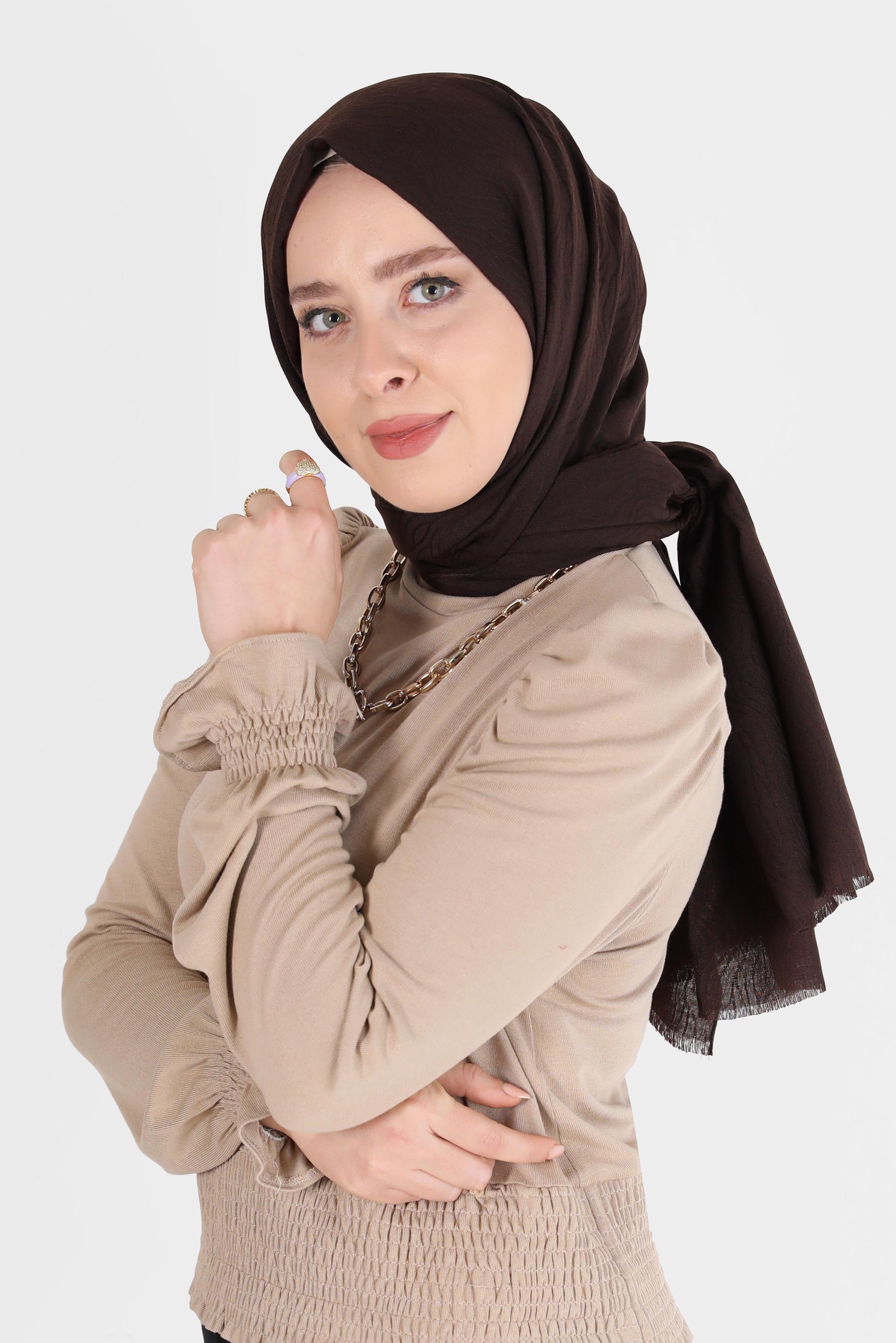 Tesettür giyim KAHVE 8062 ALVİNA AĞAÇ KABUĞU ŞAL (PRM)