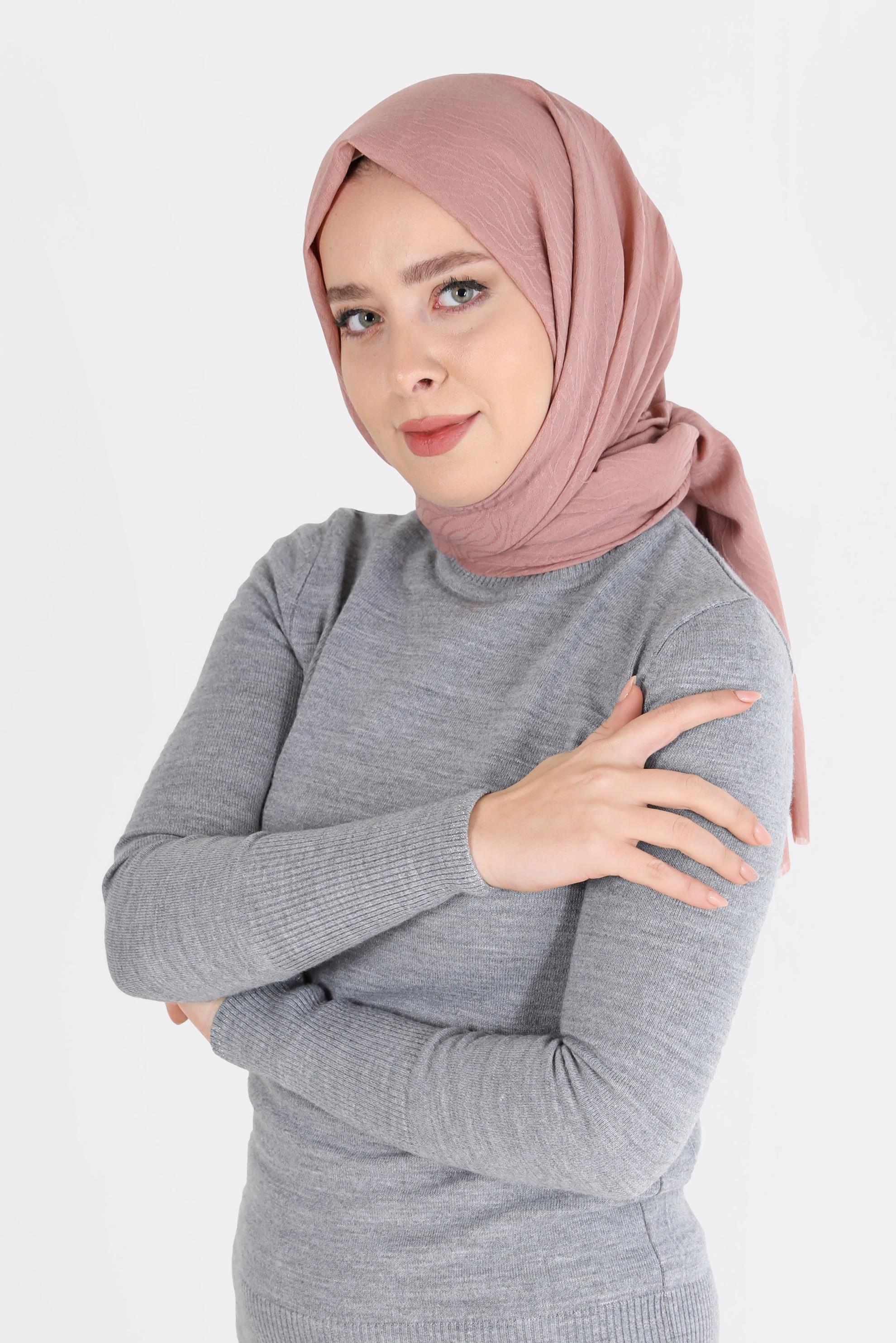 Tesettür giyim PEMBE 8062 ALVİNA AĞAÇ KABUĞU ŞAL (PRM)