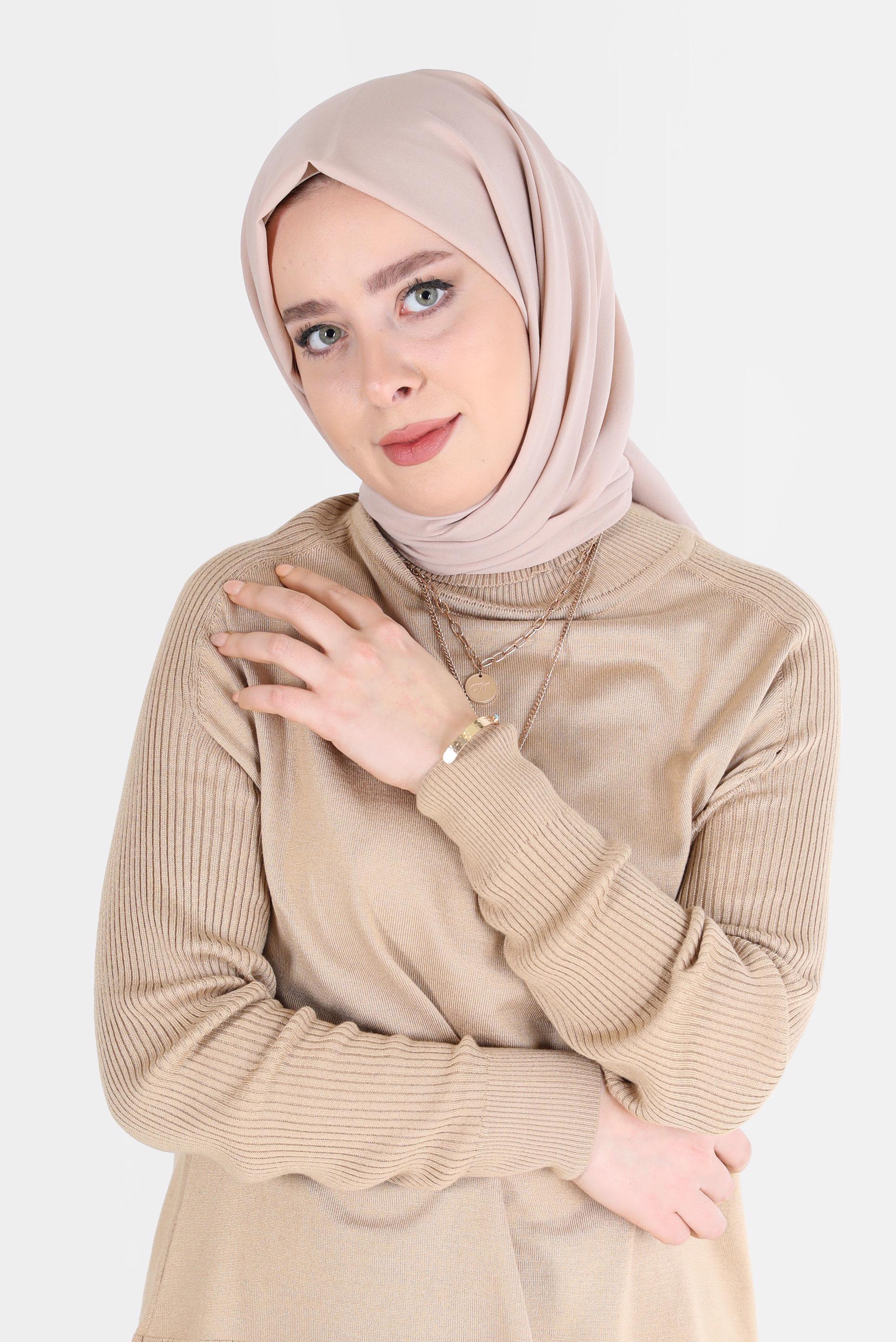 Tesettür giyim BEJ ALVİNA İNCE MEDİNE ŞAL 8063 