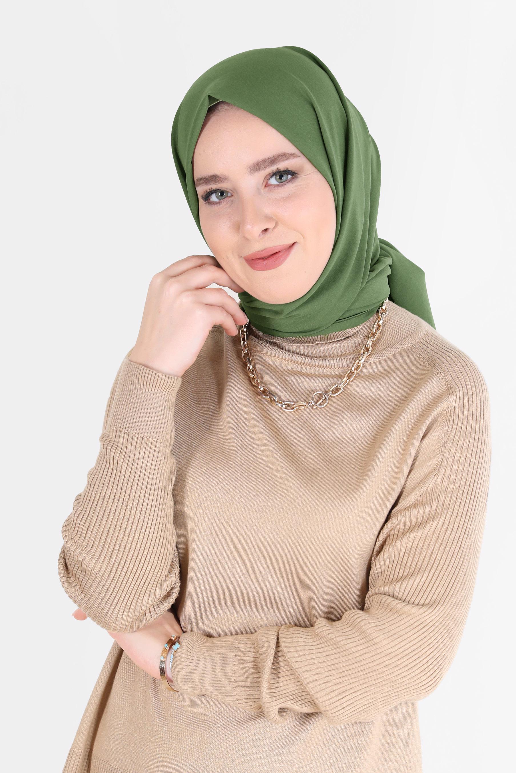 Tesettür giyim HAKİ ALVİNA İNCE MEDİNE ŞAL 8063 