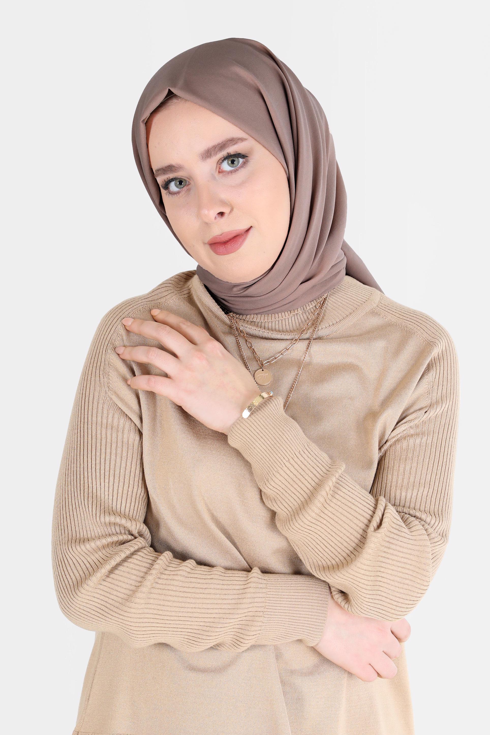 Tesettür giyim VİZON ALVİNA İNCE MEDİNE ŞAL 8063 