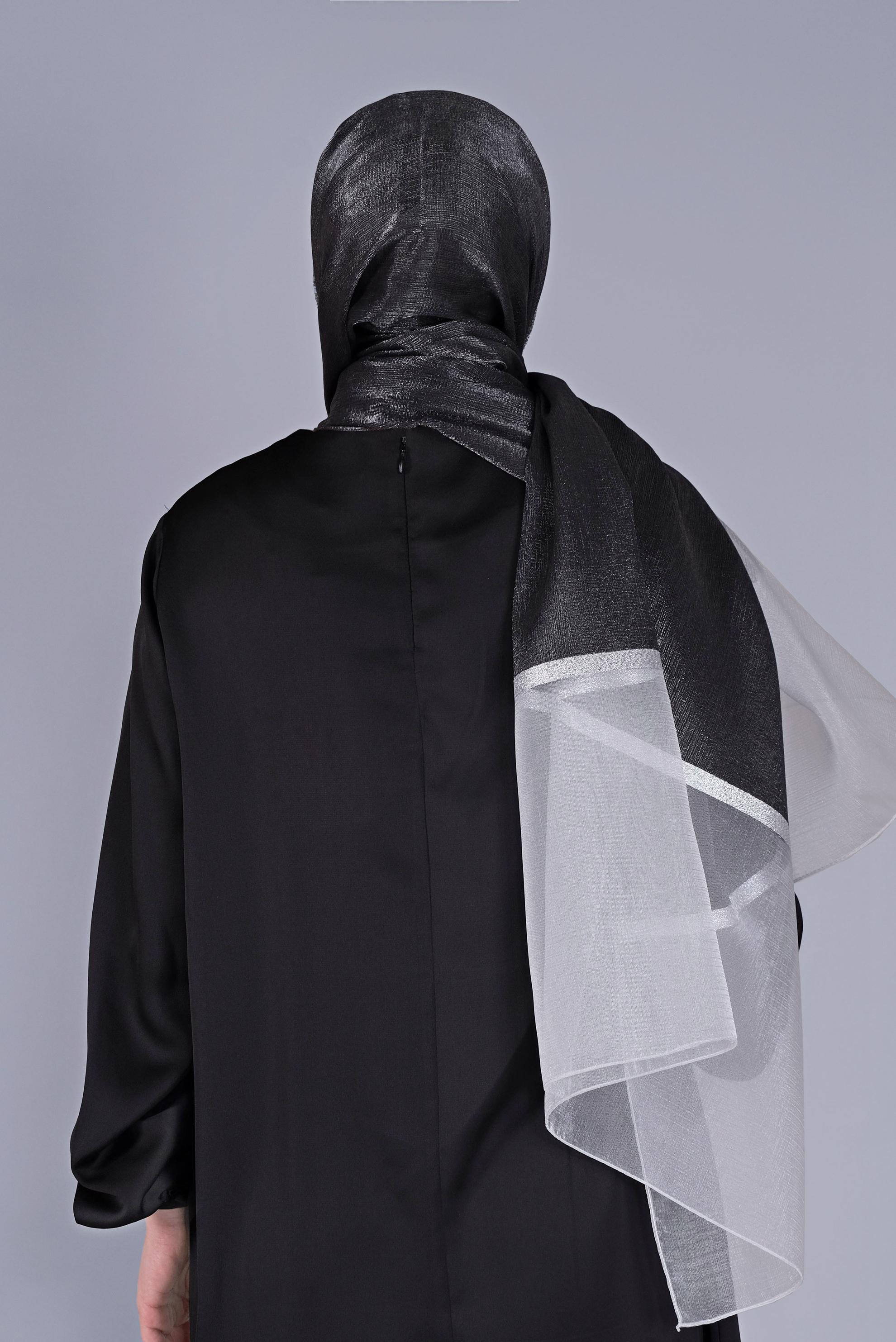 Tesettür giyim SİYAH ALVİNA SİMLİ ORGANZE ŞAL 8066 