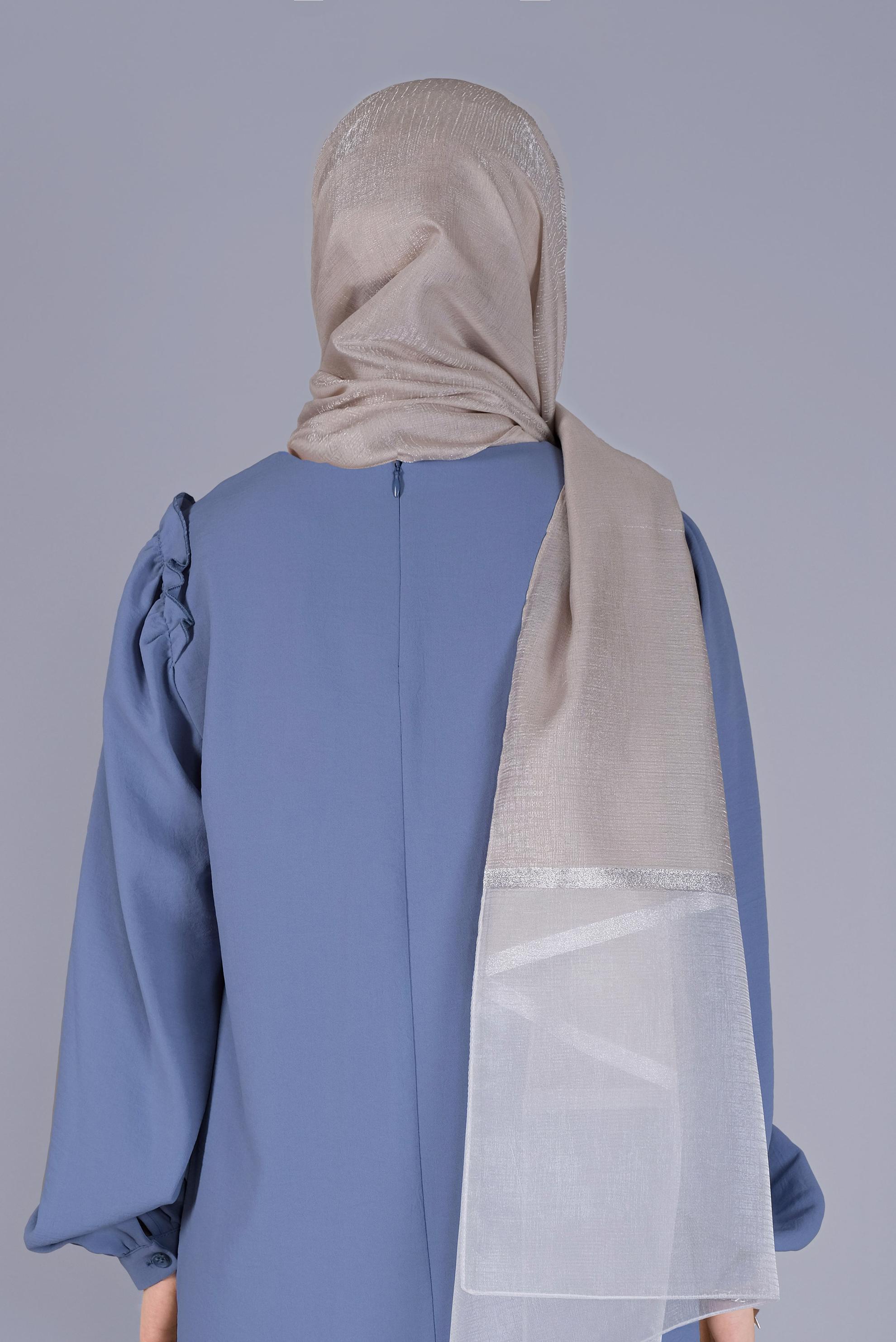 Tesettür giyim BEJ ALVİNA SİMLİ ORGANZE ŞAL 8066 