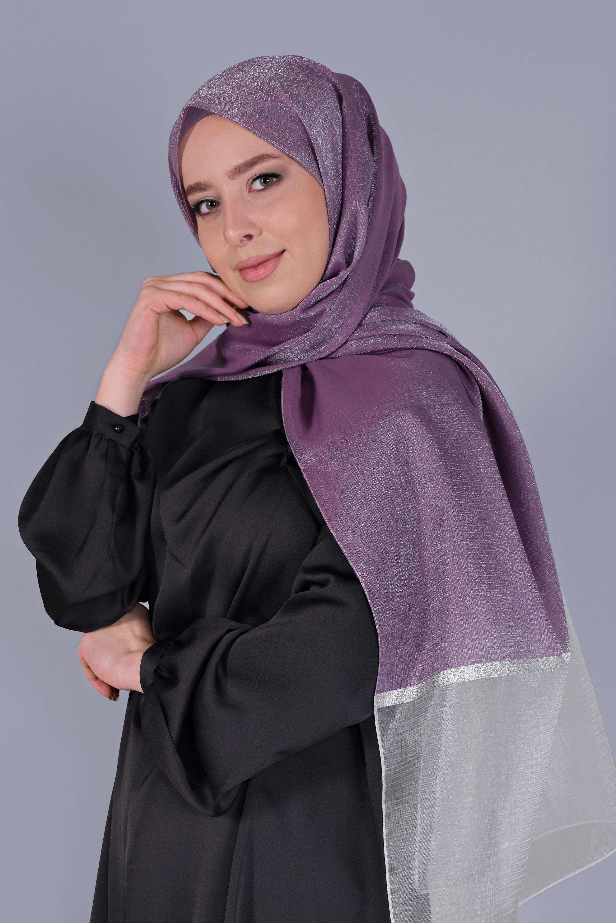 Vêtements hijab POURPRE CHÂLE ARGENT ALVİNA 8066