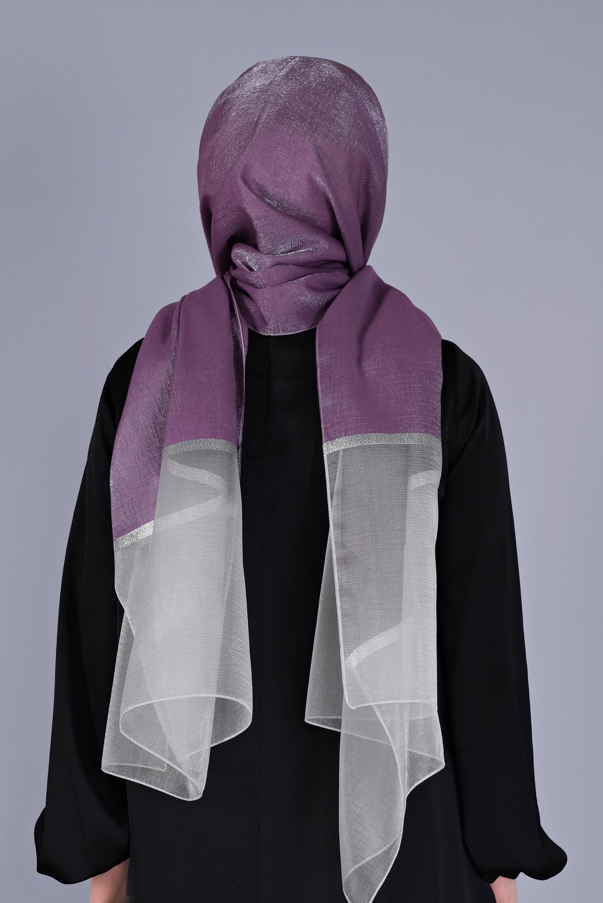 Vêtements hijab POURPRE CHÂLE ARGENT ALVİNA 8066