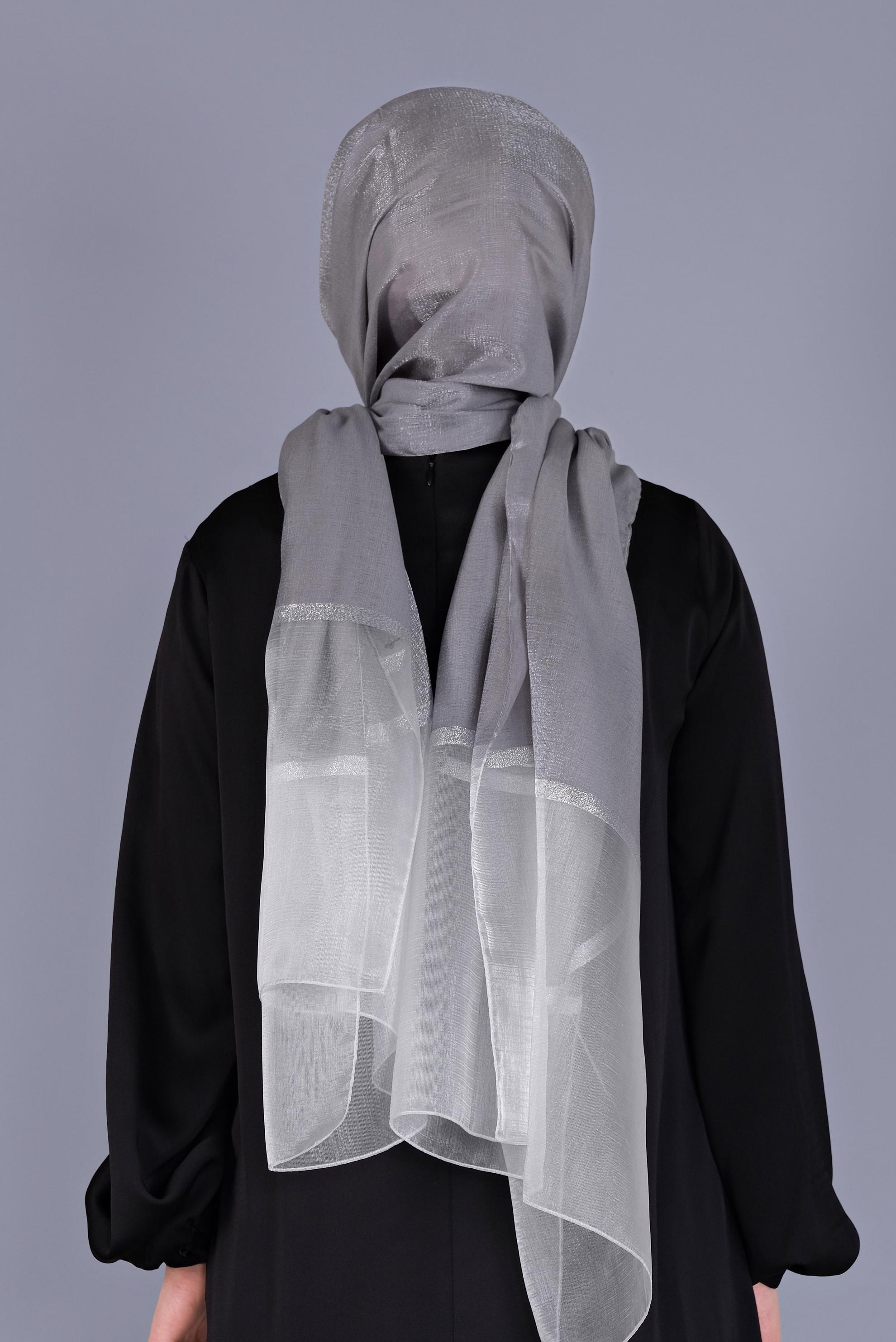 Tesettür giyim GRİ ALVİNA SİMLİ ORGANZE ŞAL 8066 