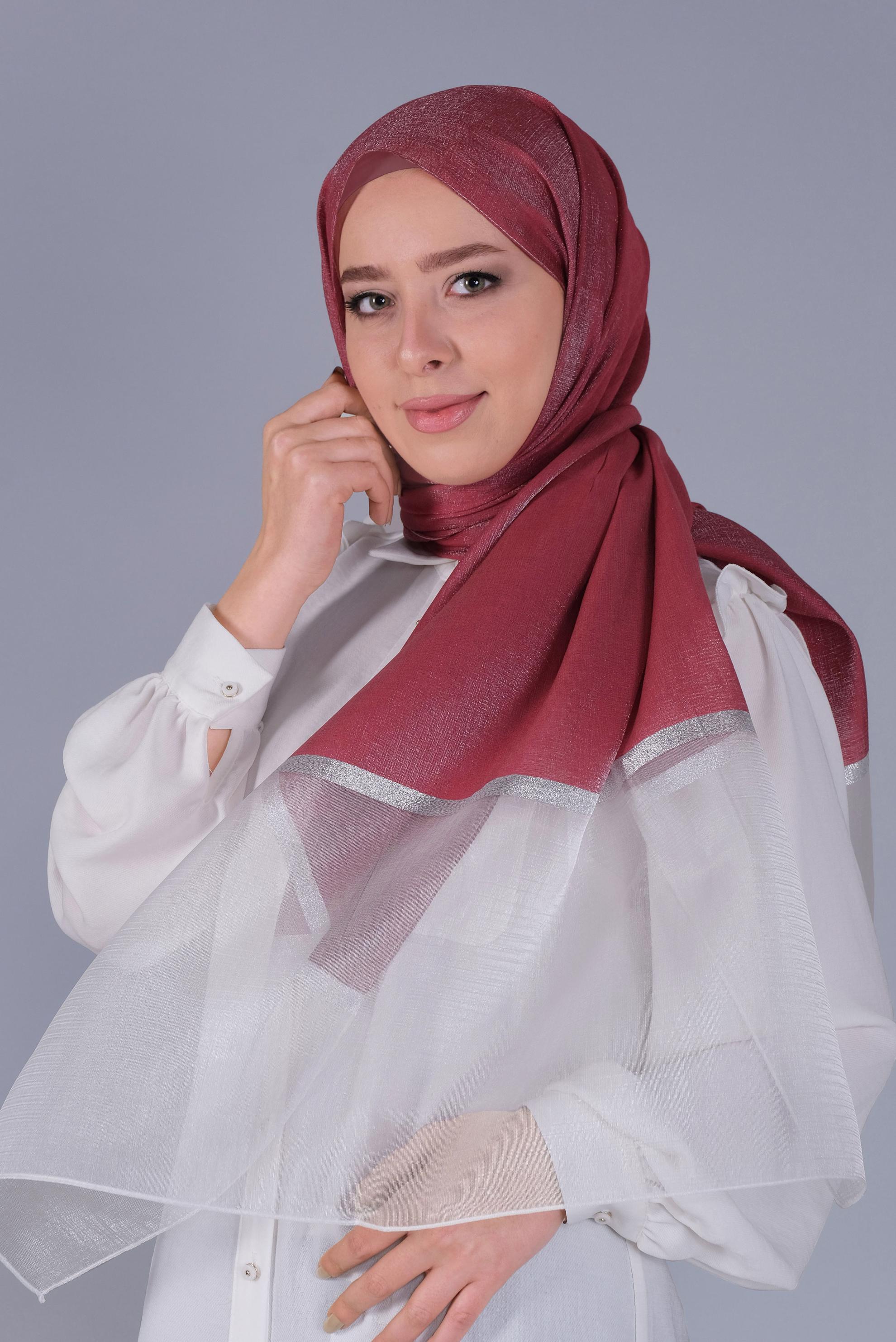 Tesettür giyim BORDO ALVİNA SİMLİ ORGANZE ŞAL 8066 