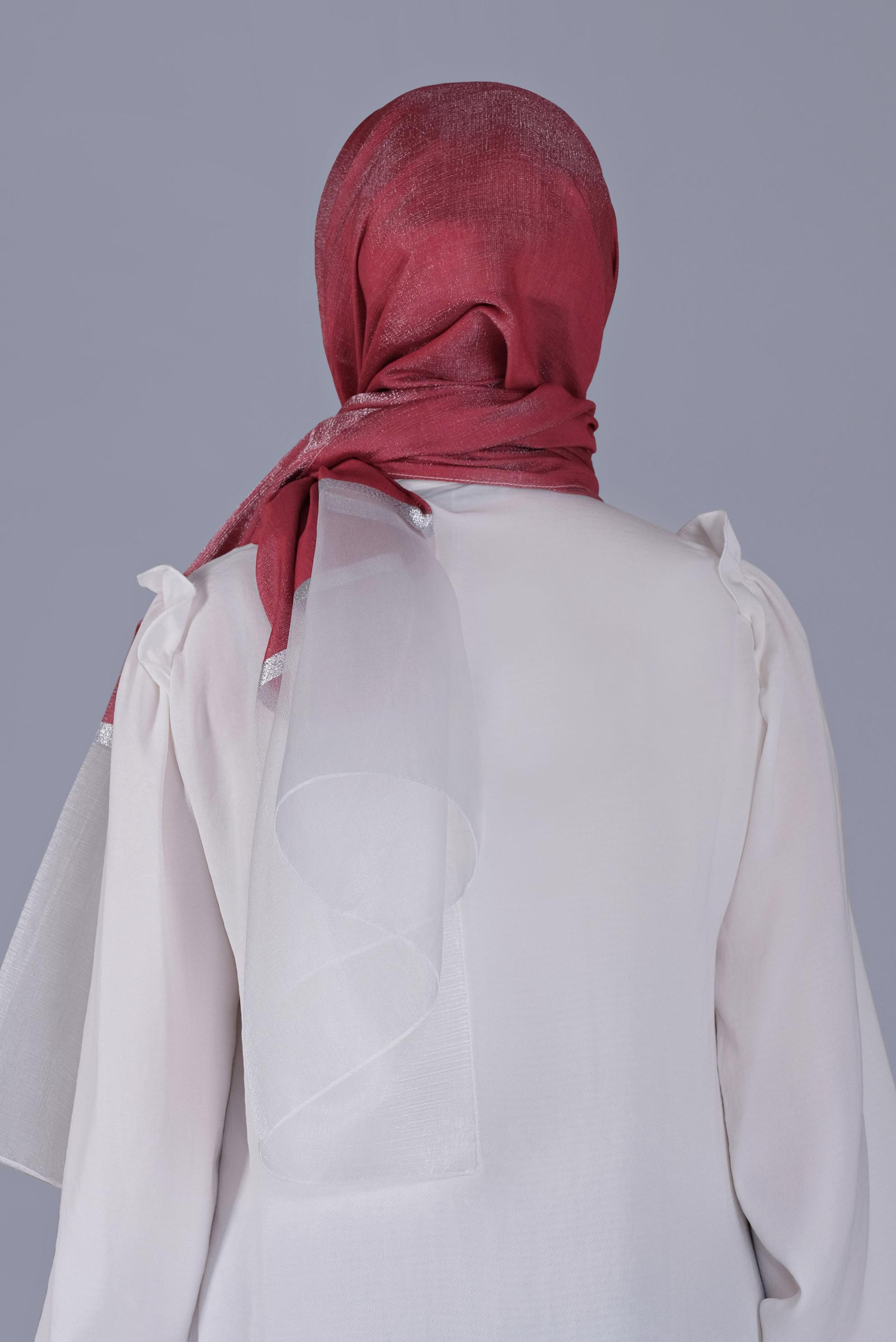 Tesettür giyim BORDO ALVİNA SİMLİ ORGANZE ŞAL 8066 