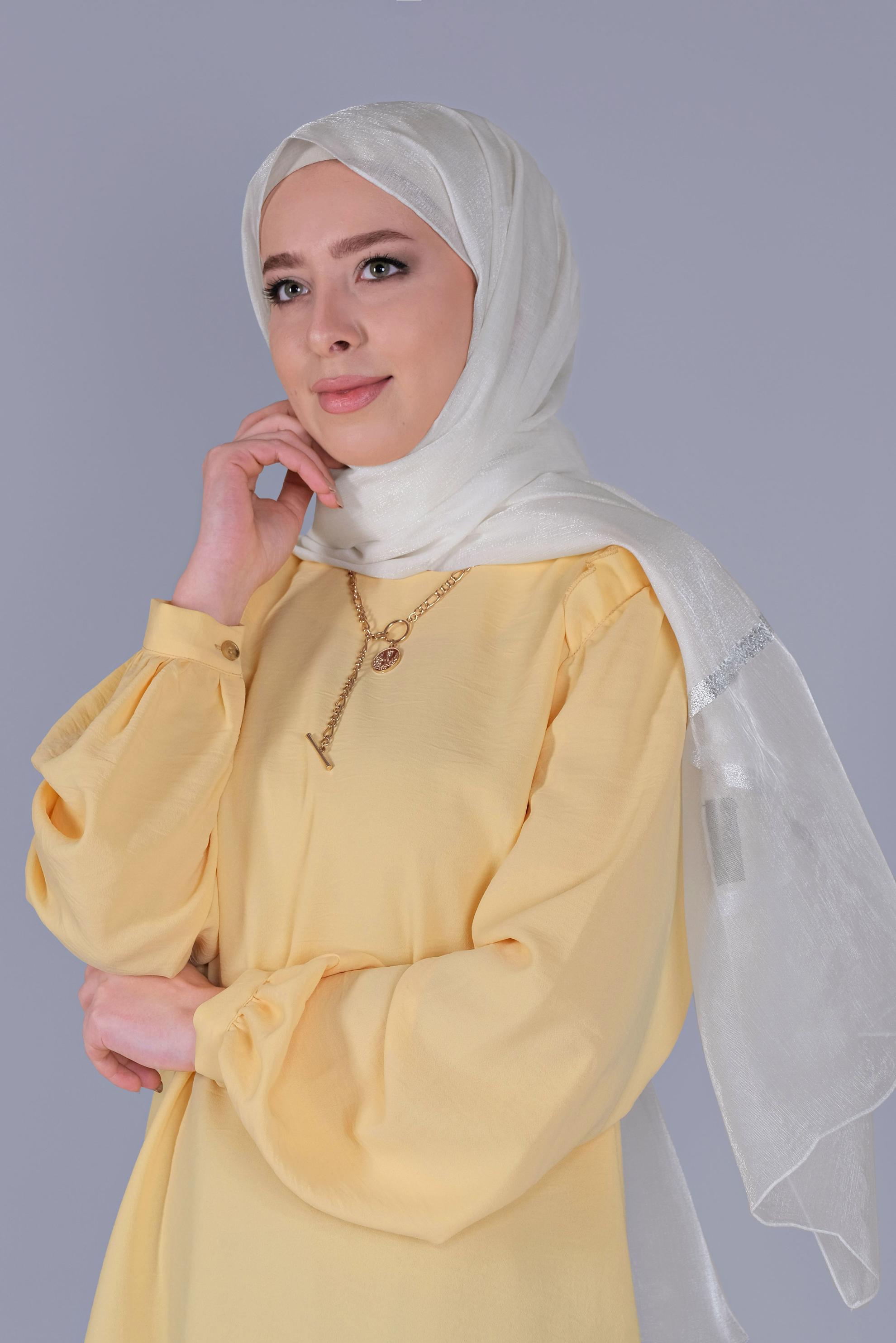 Vêtements hijab ÉCRUE CHÂLE ARGENT ALVİNA 8066