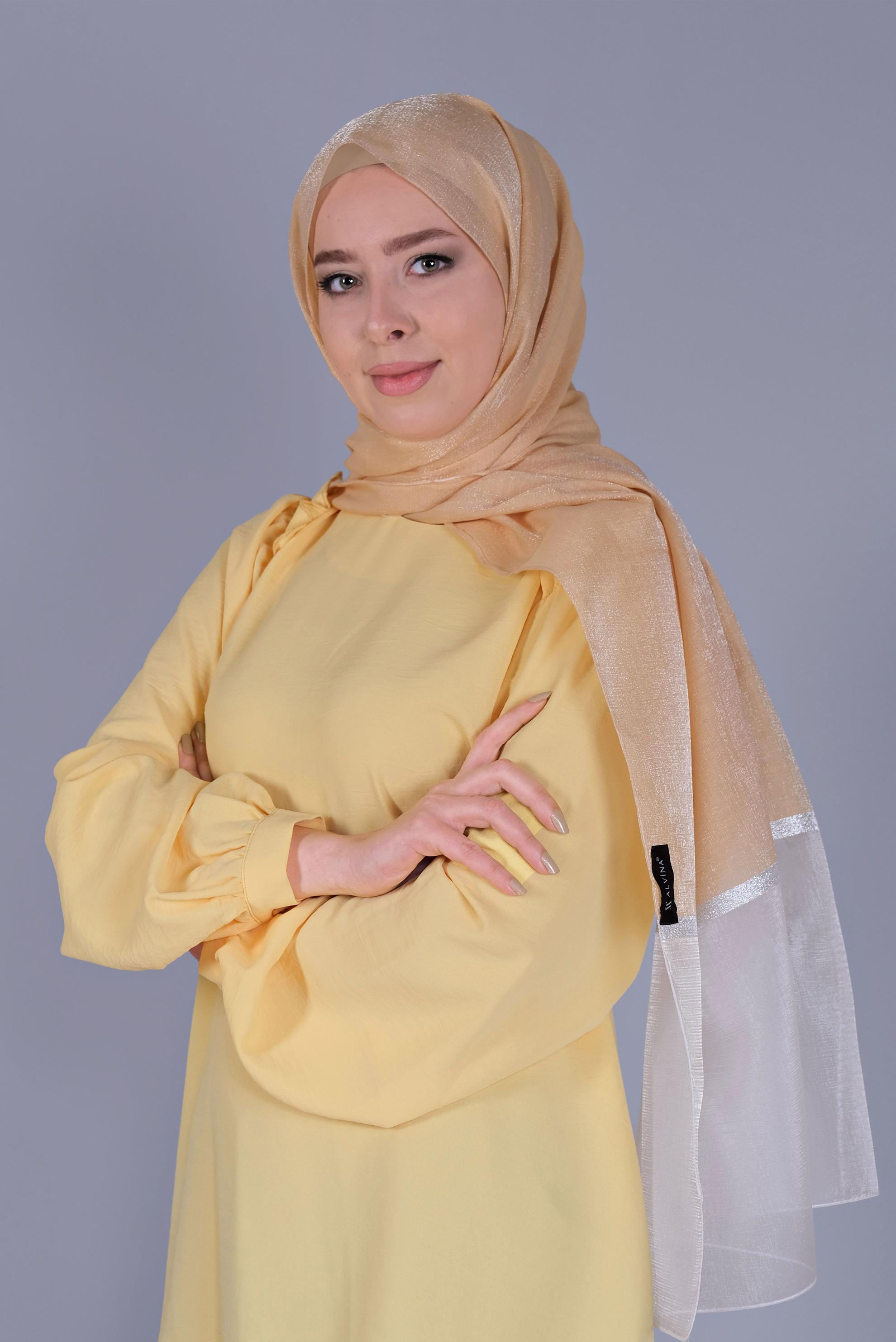 Tesettür giyim ALTIN ALVİNA SİMLİ ORGANZE ŞAL 8066 