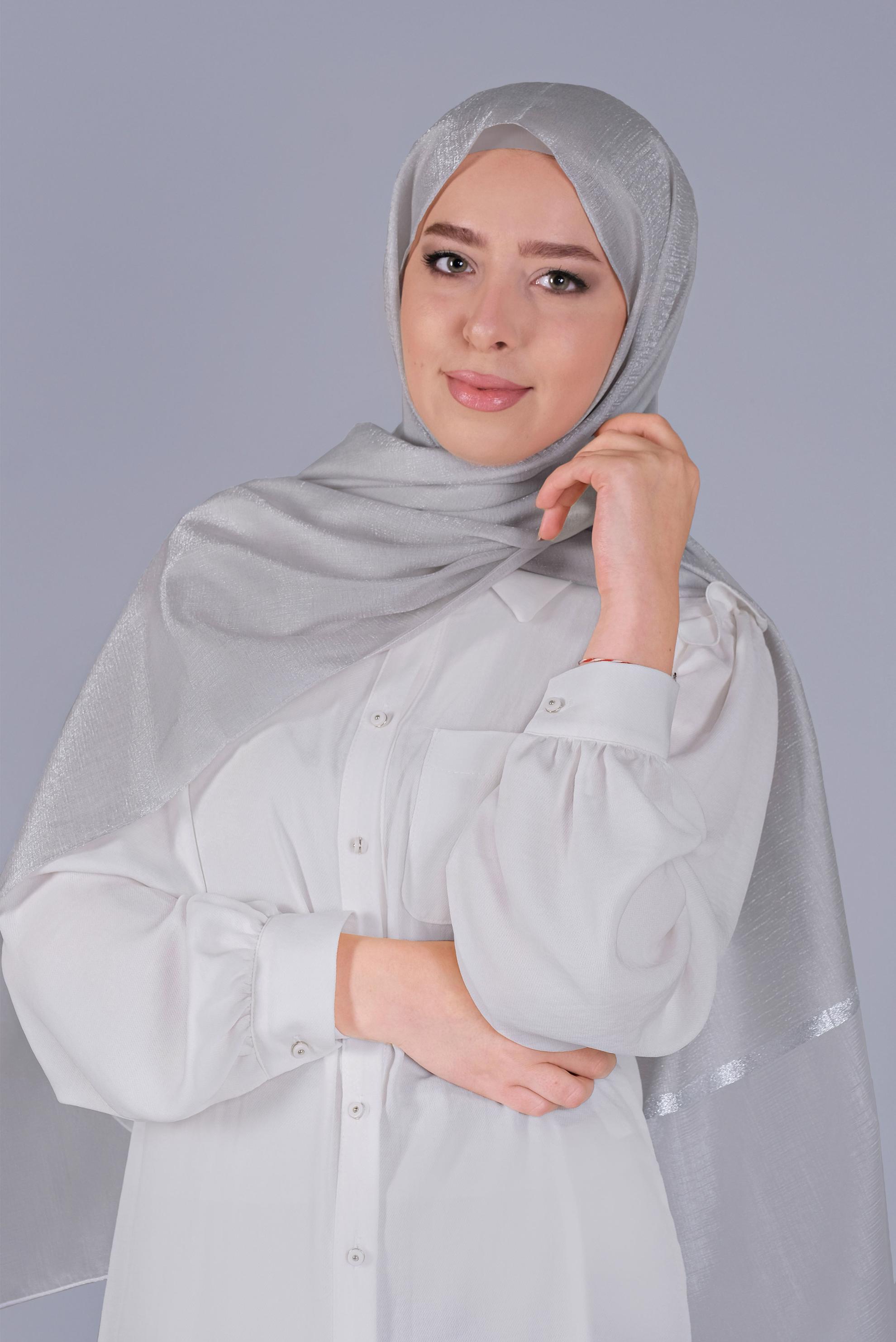 Tesettür giyim GÜMÜŞ ALVİNA SİMLİ ORGANZE ŞAL 8066 