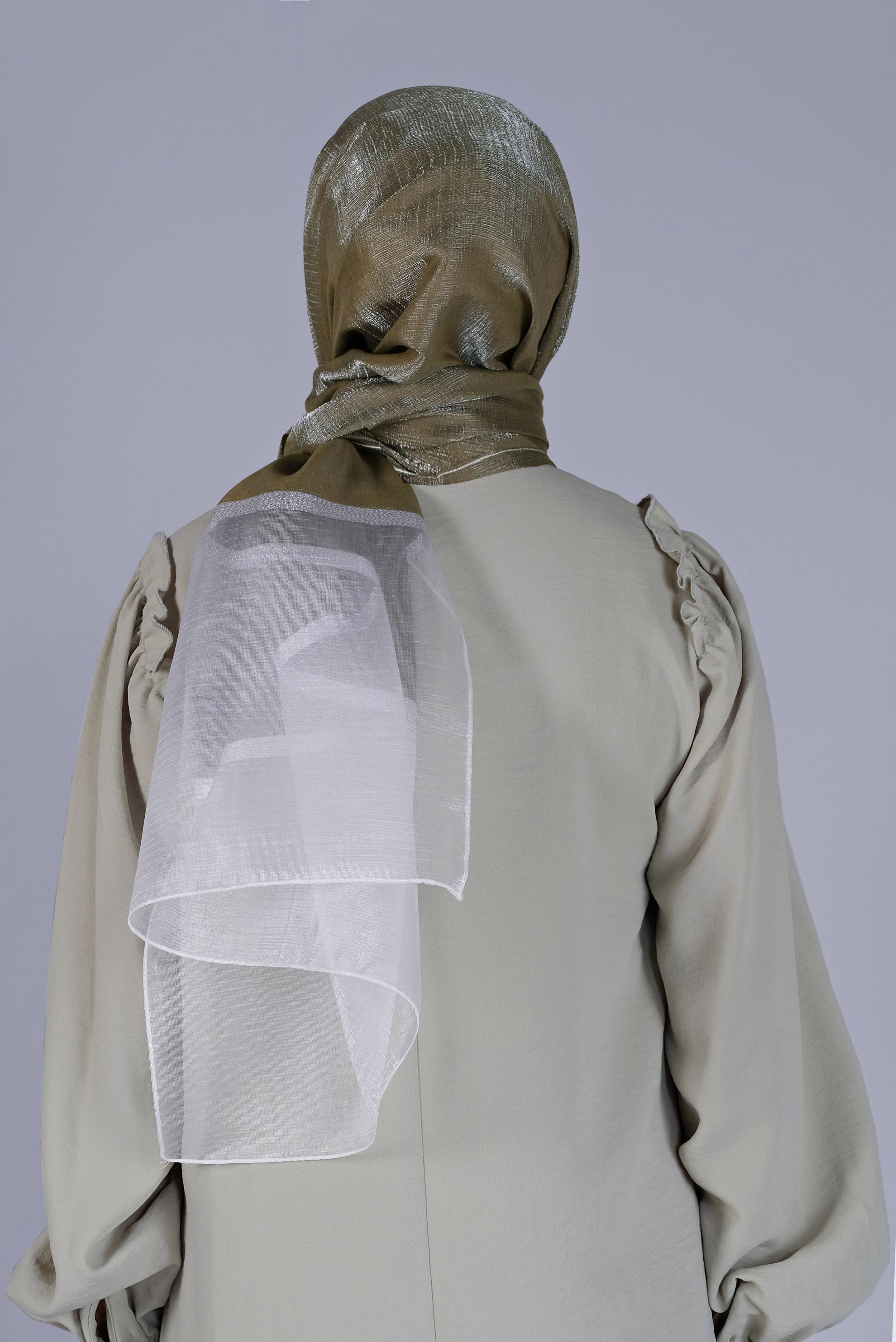 Tesettür giyim HAKİ ALVİNA SİMLİ ORGANZE ŞAL 8066 