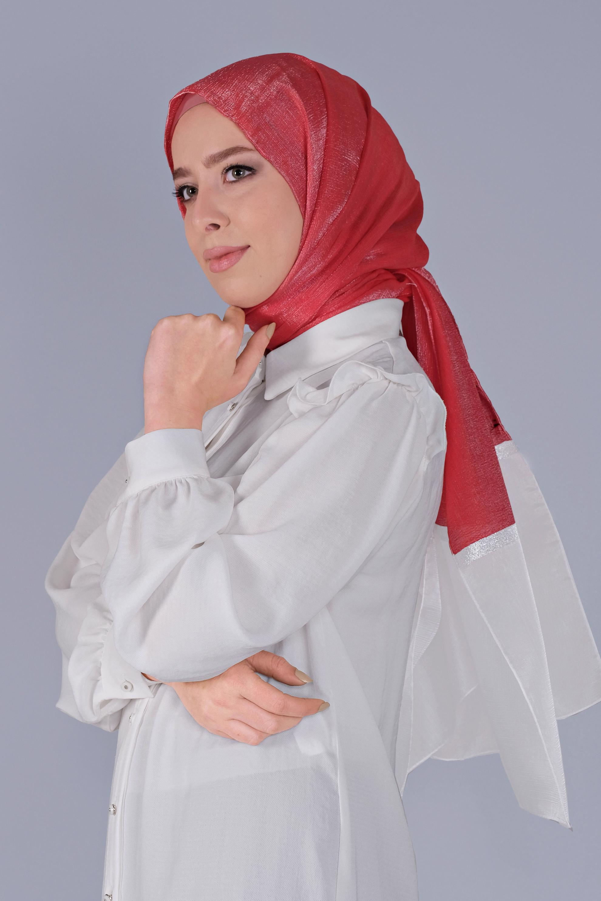 Tesettür giyim MERCAN ALVİNA SİMLİ ORGANZE ŞAL 8066 