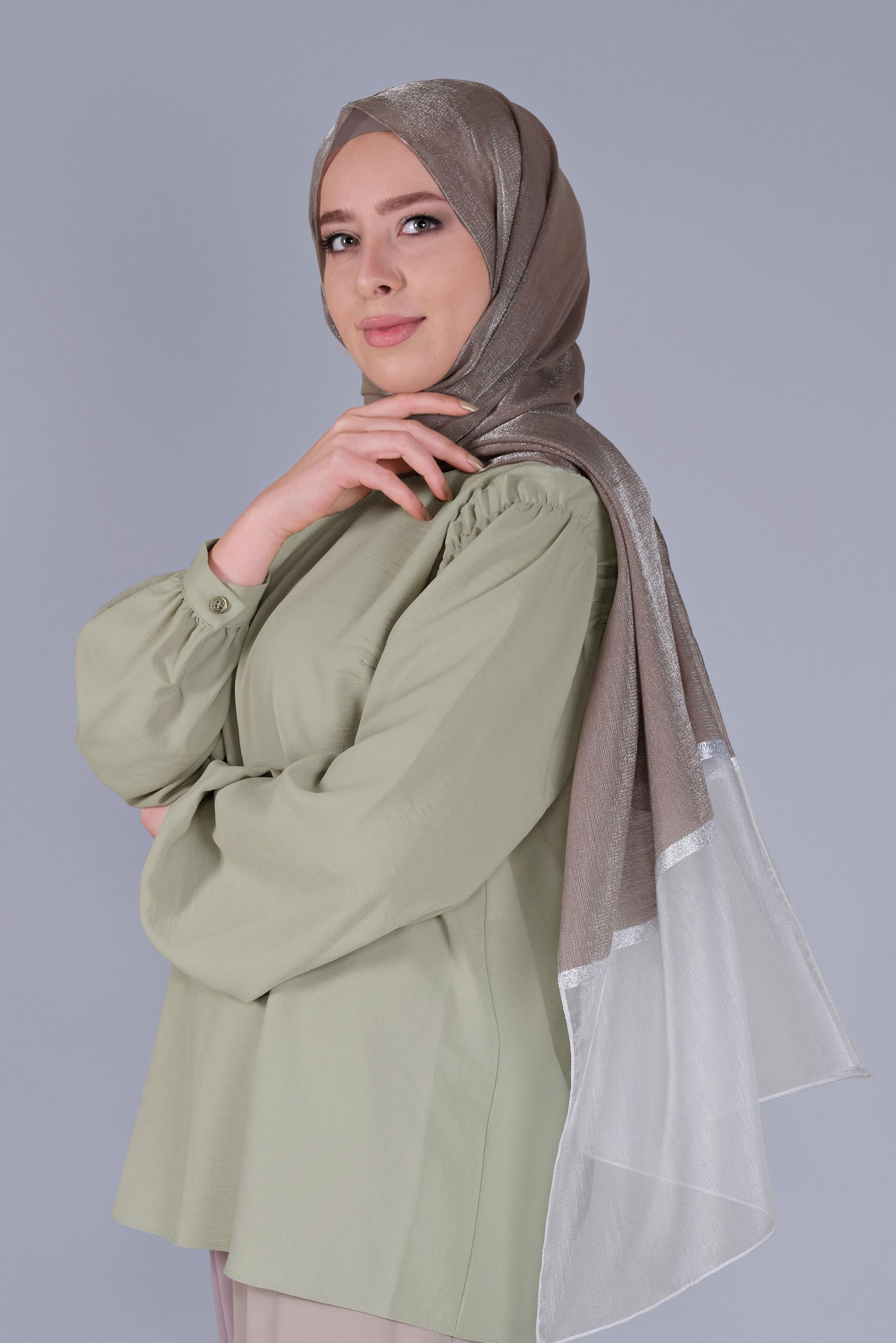 Tesettür giyim VİZON ALVİNA SİMLİ ORGANZE ŞAL 8066 