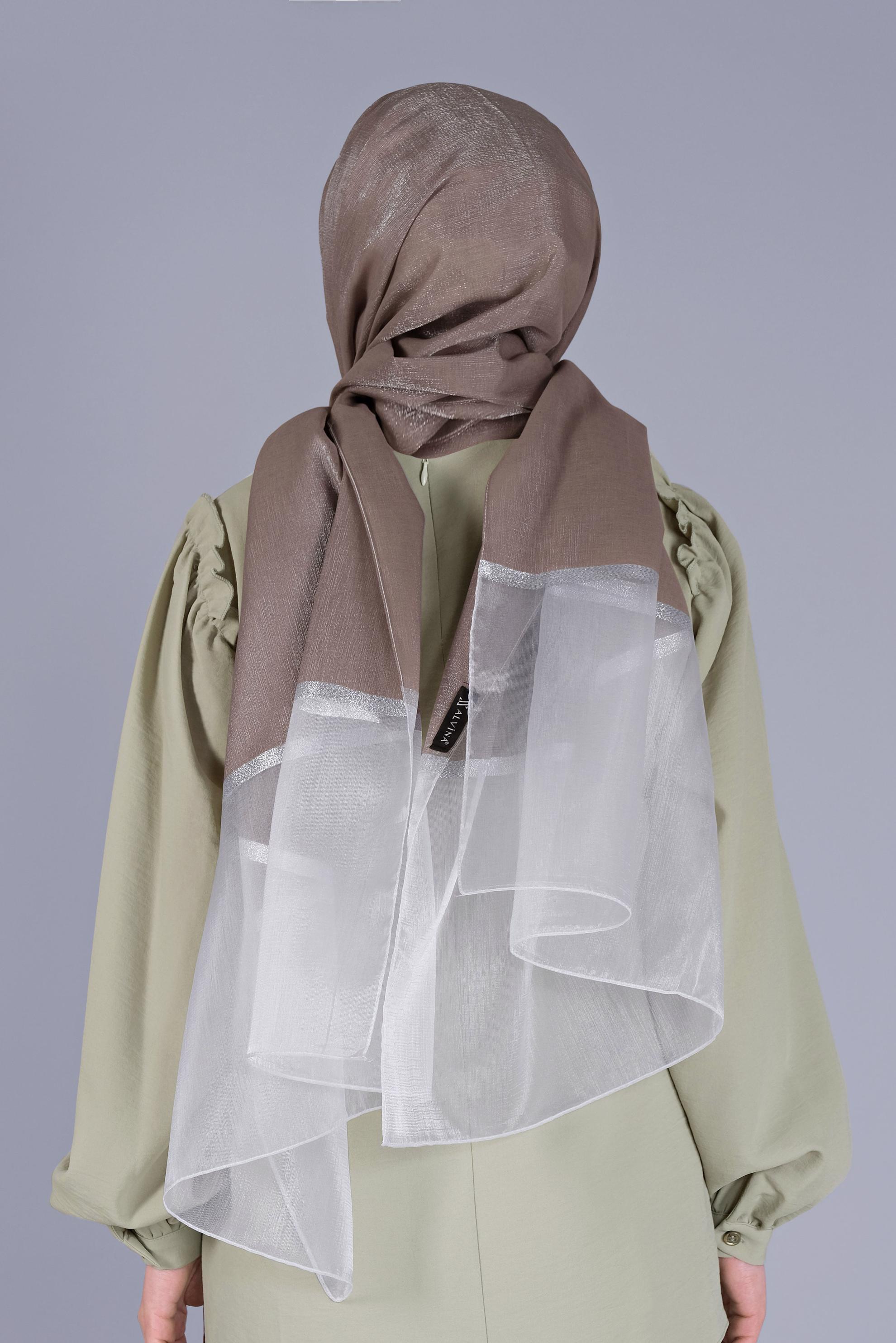 Tesettür giyim VİZON ALVİNA SİMLİ ORGANZE ŞAL 8066 