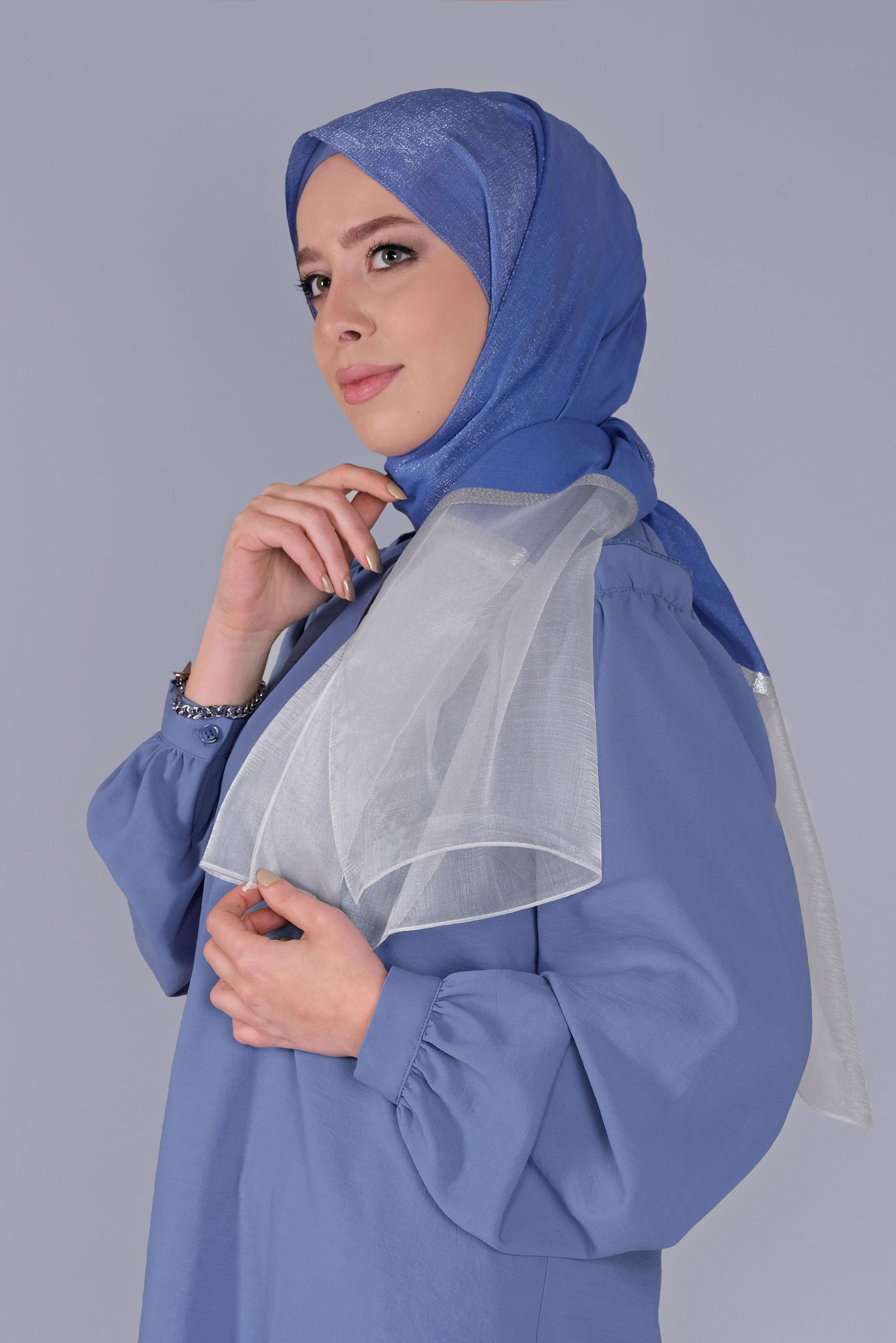 Tesettür giyim LACİVERT ALVİNA SİMLİ ORGANZE ŞAL 8066 