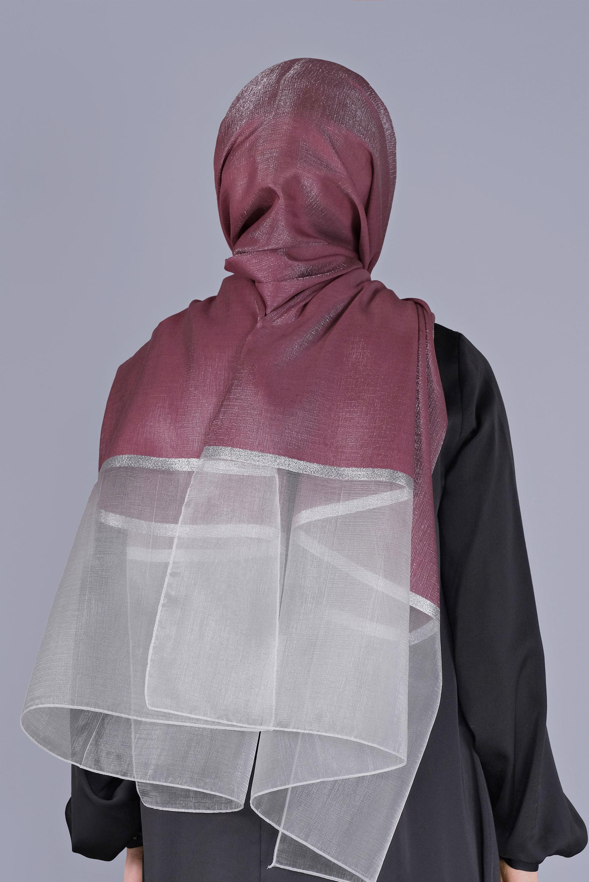 Tesettür giyim BORDO ALVİNA SİMLİ ORGANZE ŞAL 8066 