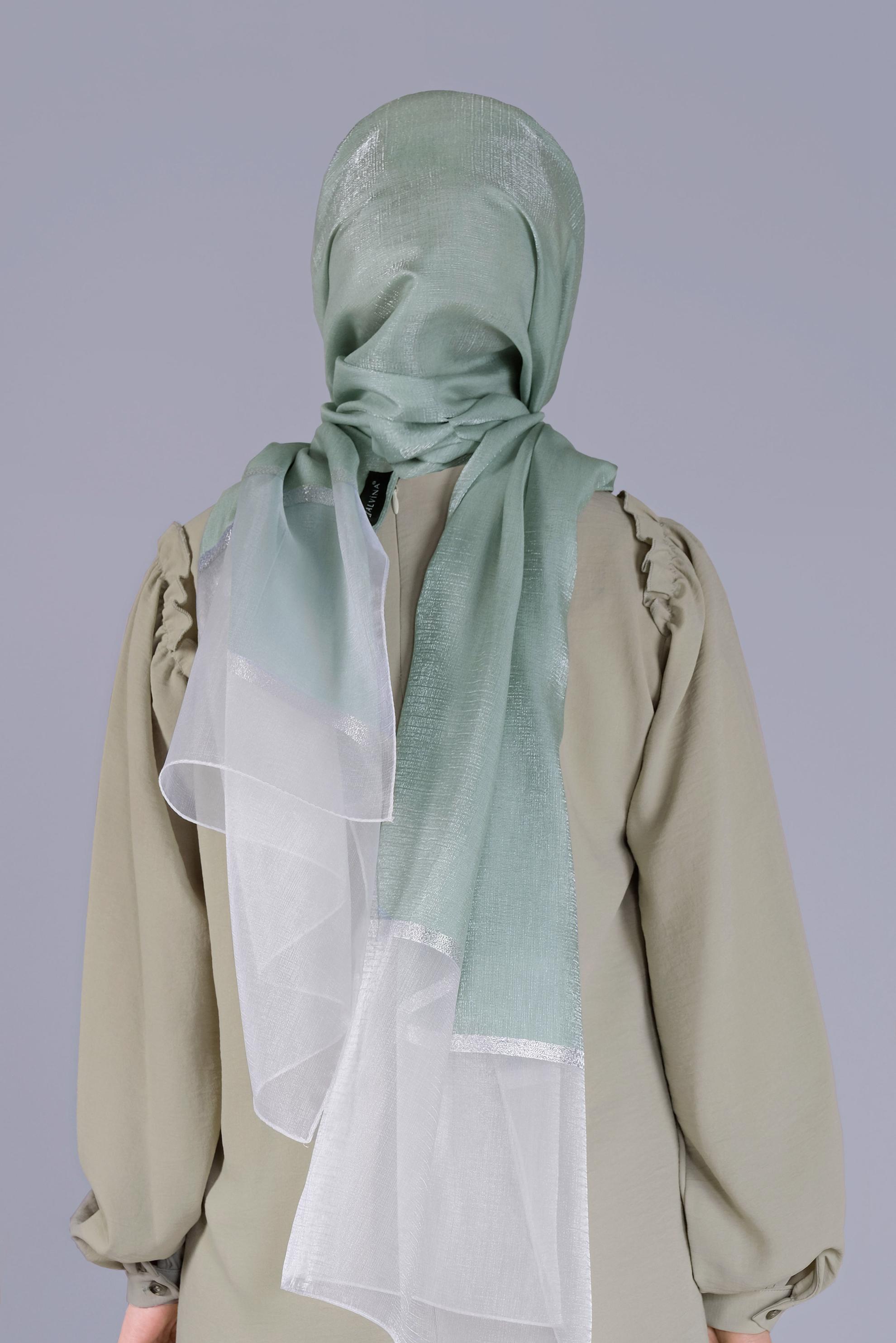 Tesettür giyim YEŞİL ALVİNA SİMLİ ORGANZE ŞAL 8066 