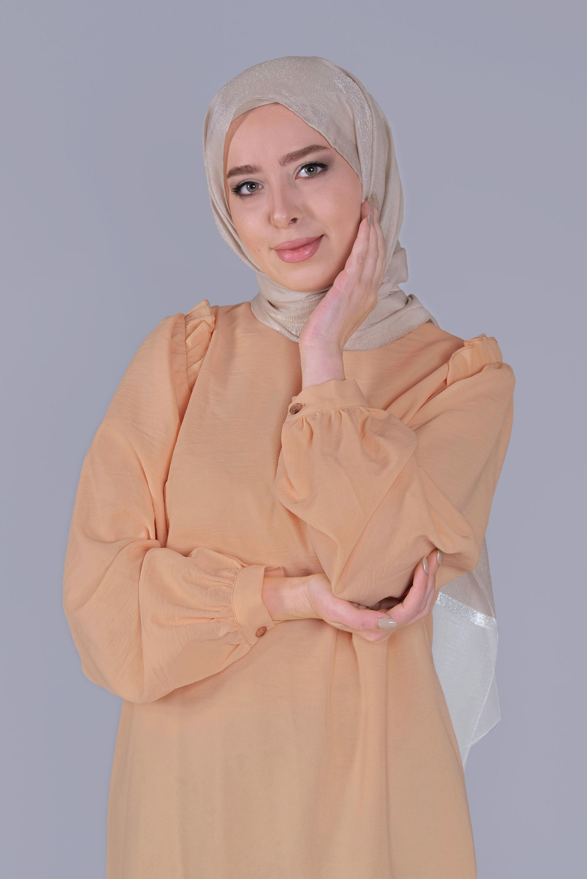 Tesettür giyim KAHVE ALVİNA SİMLİ ORGANZE ŞAL 8066 