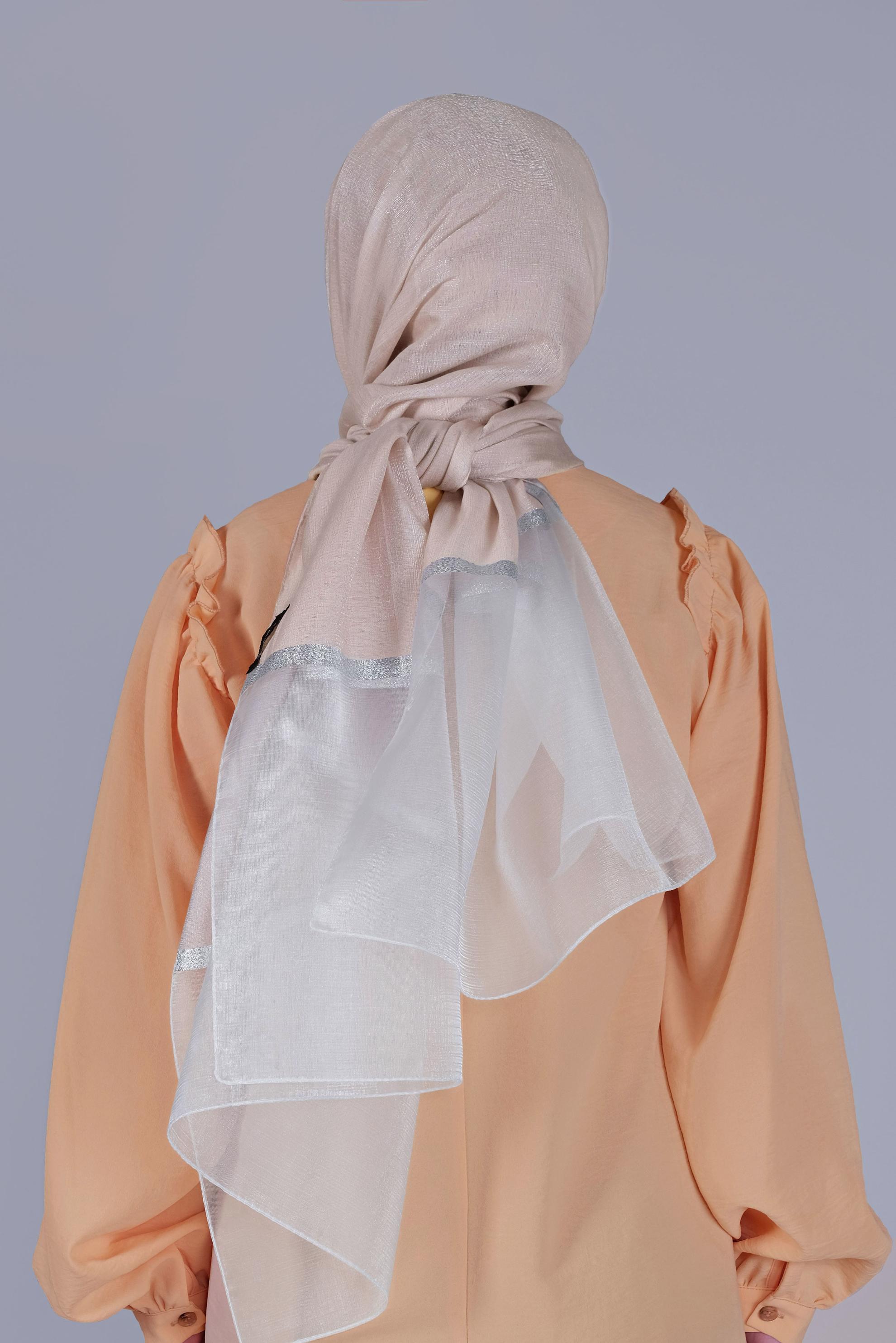 Tesettür giyim KAHVE ALVİNA SİMLİ ORGANZE ŞAL 8066 