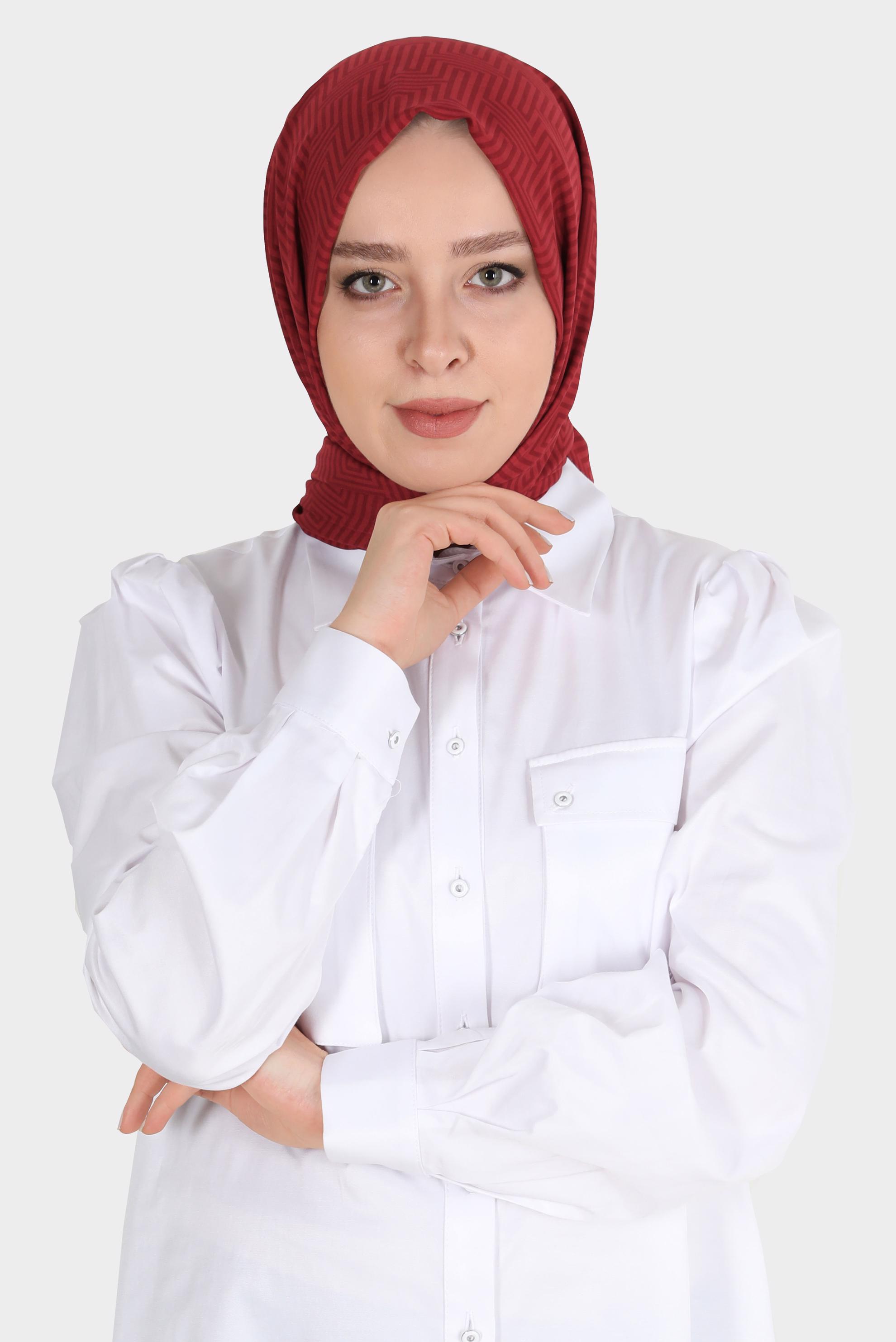 Tesettür giyim KIRMIZI ALVİNA LABİRENT DESEN ŞAL 8067 