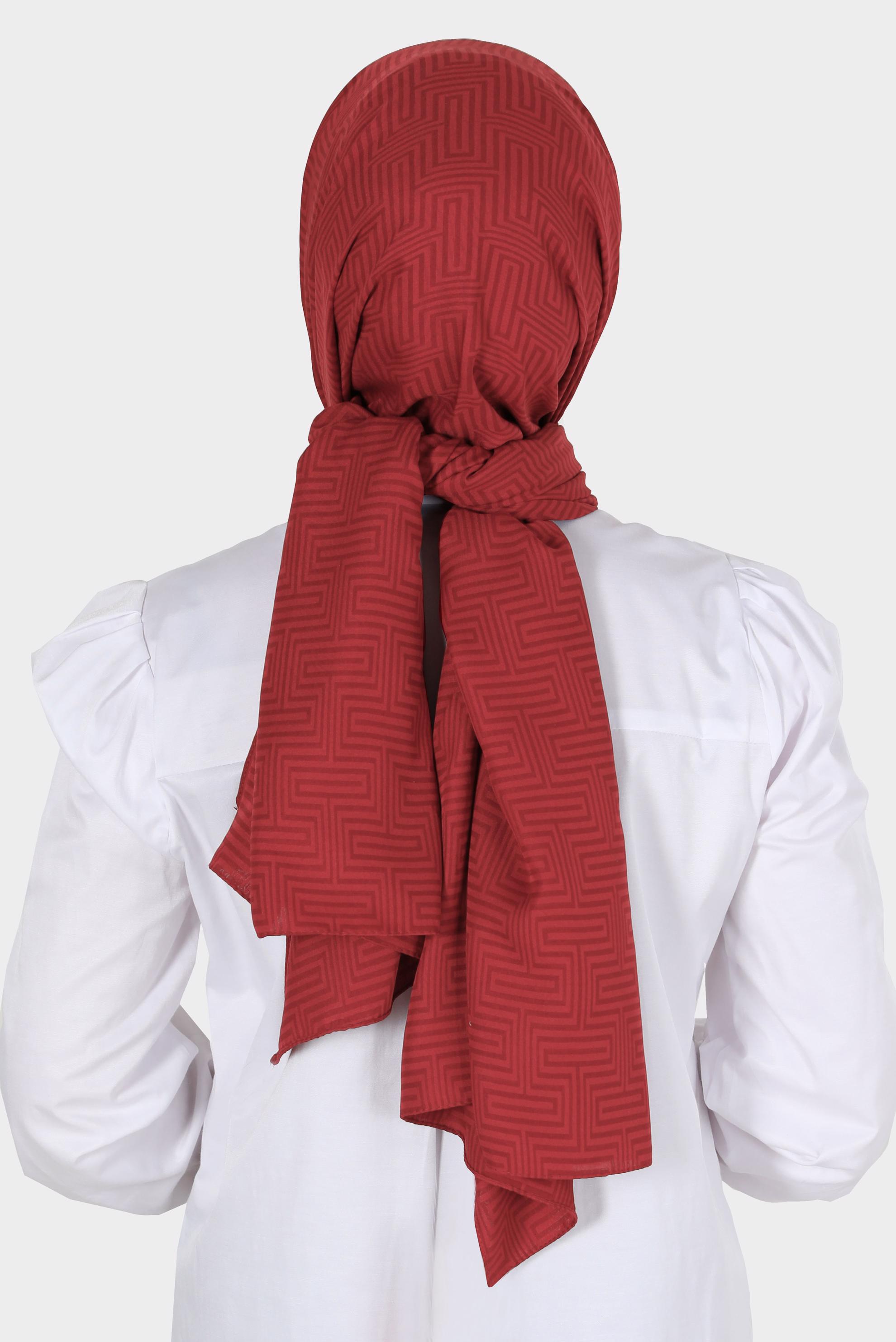 Tesettür giyim KIRMIZI ALVİNA LABİRENT DESEN ŞAL 8067 