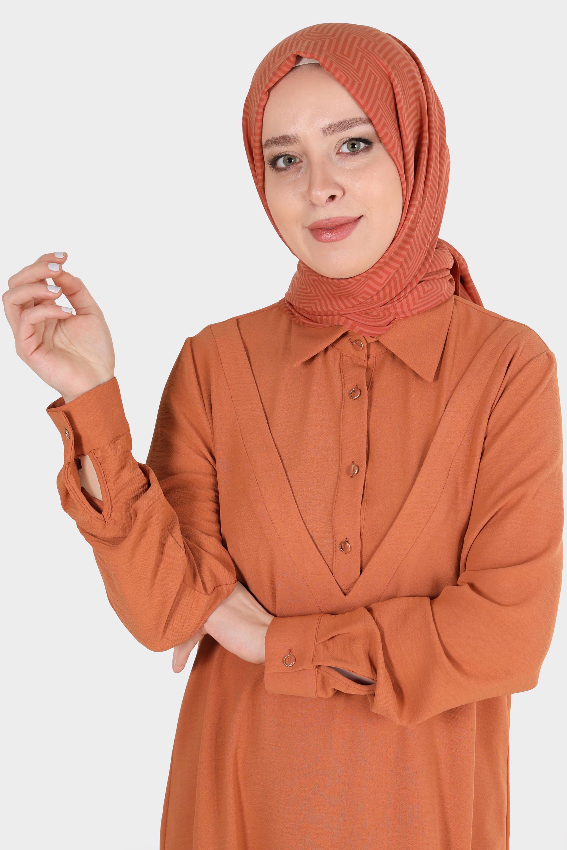Tesettür giyim TURUNCU ALVİNA LABİRENT DESEN ŞAL 8067 