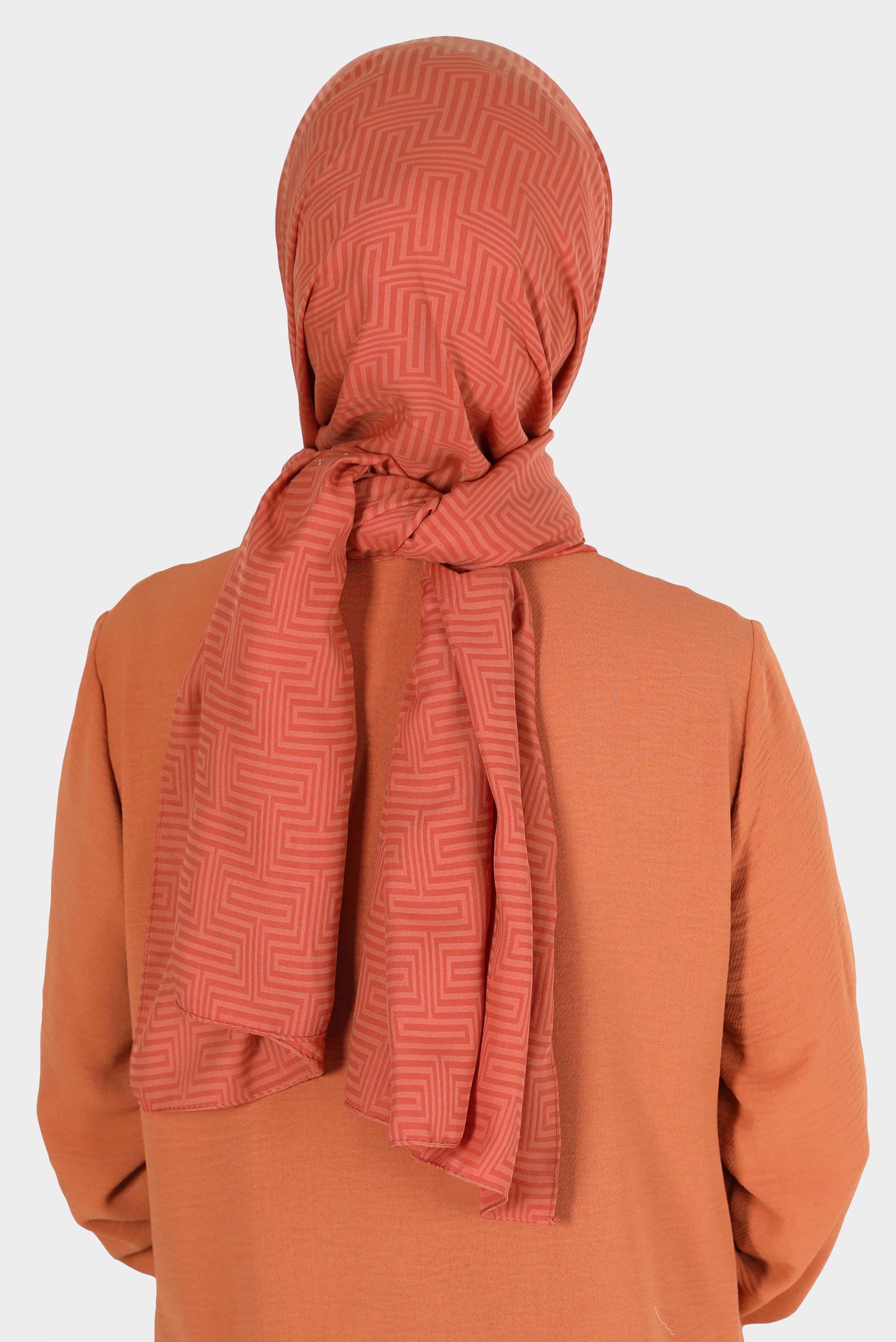 Tesettür giyim TURUNCU ALVİNA LABİRENT DESEN ŞAL 8067 