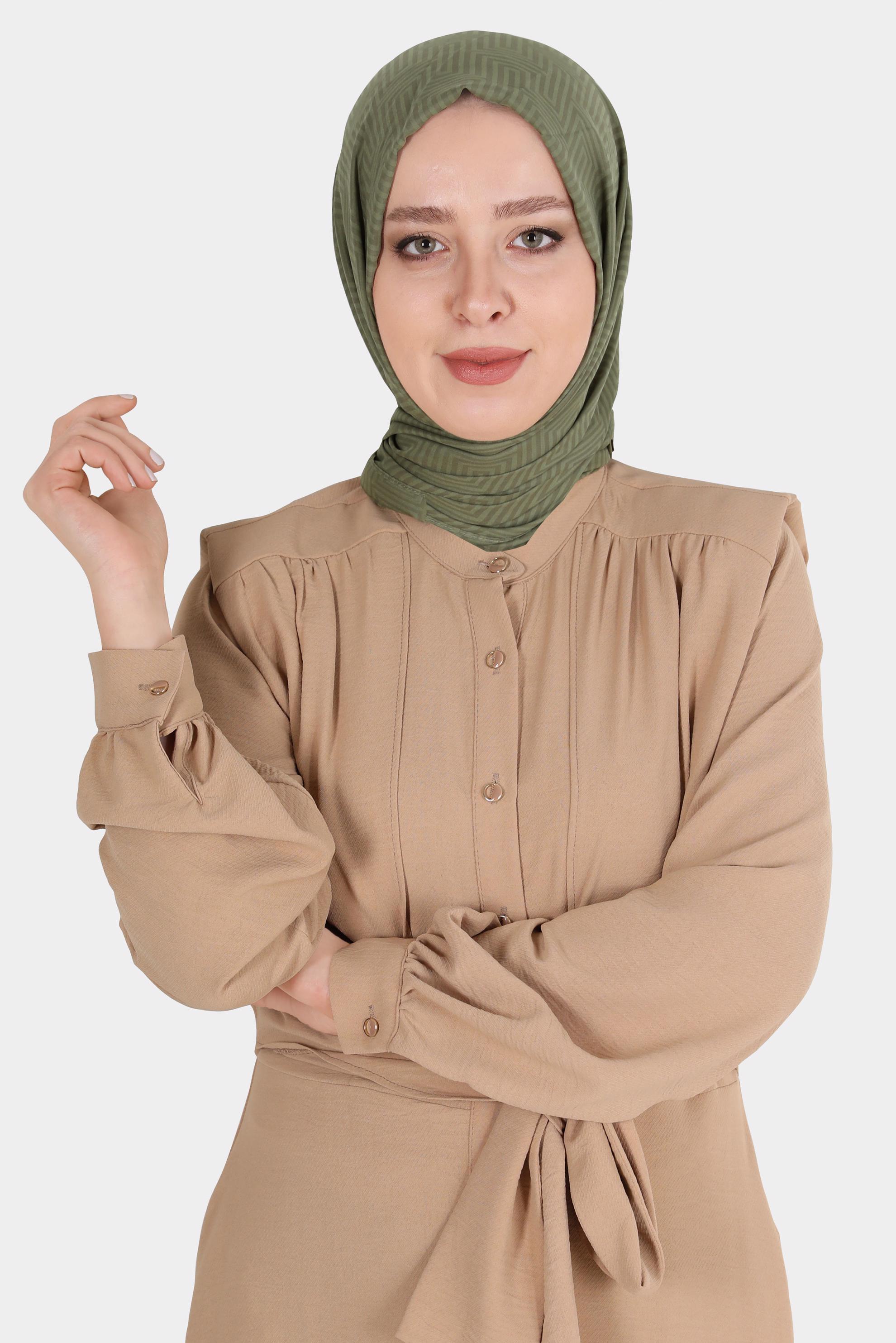 Tesettür giyim HAKİ ALVİNA LABİRENT DESEN ŞAL 8067 