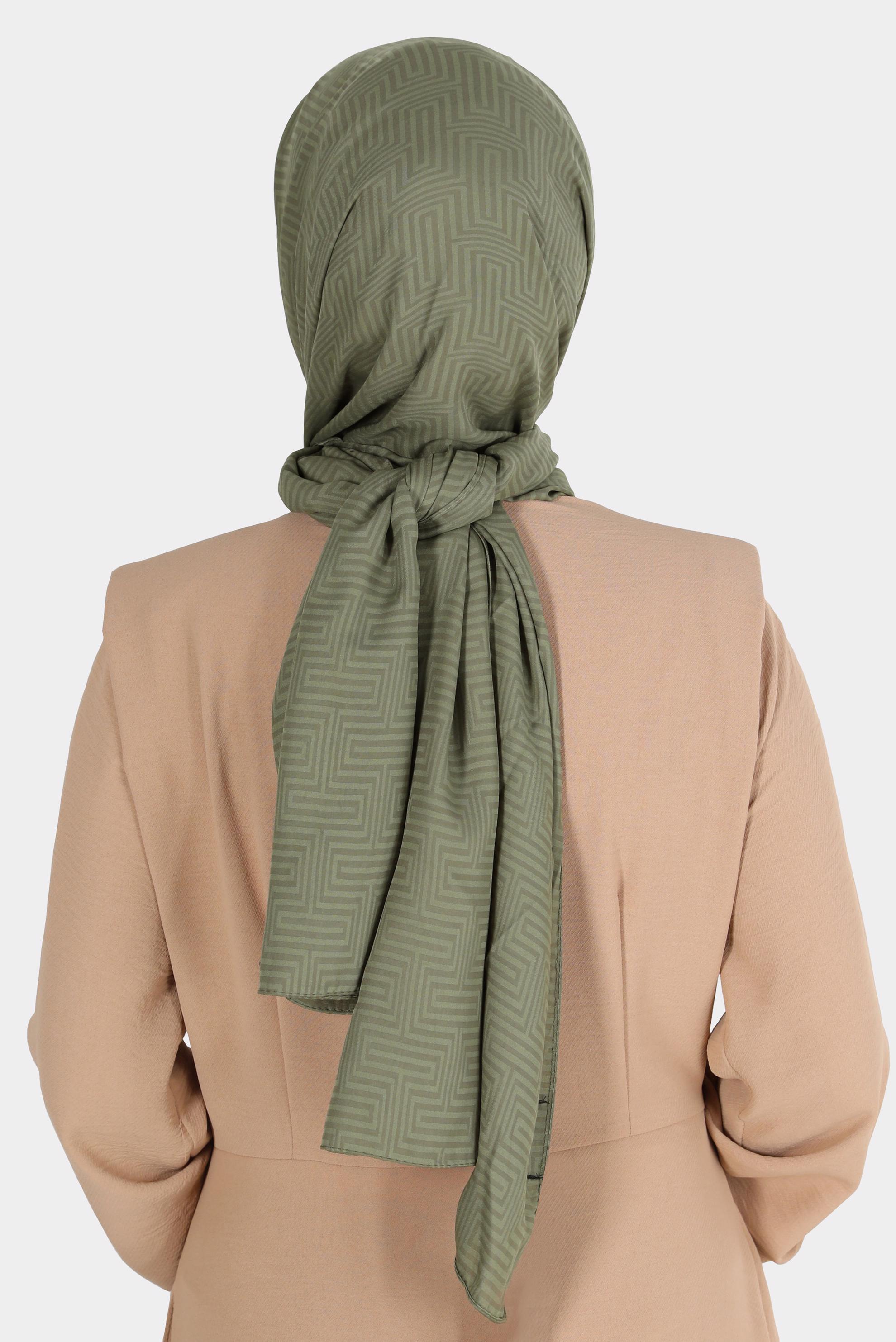 Tesettür giyim HAKİ ALVİNA LABİRENT DESEN ŞAL 8067 