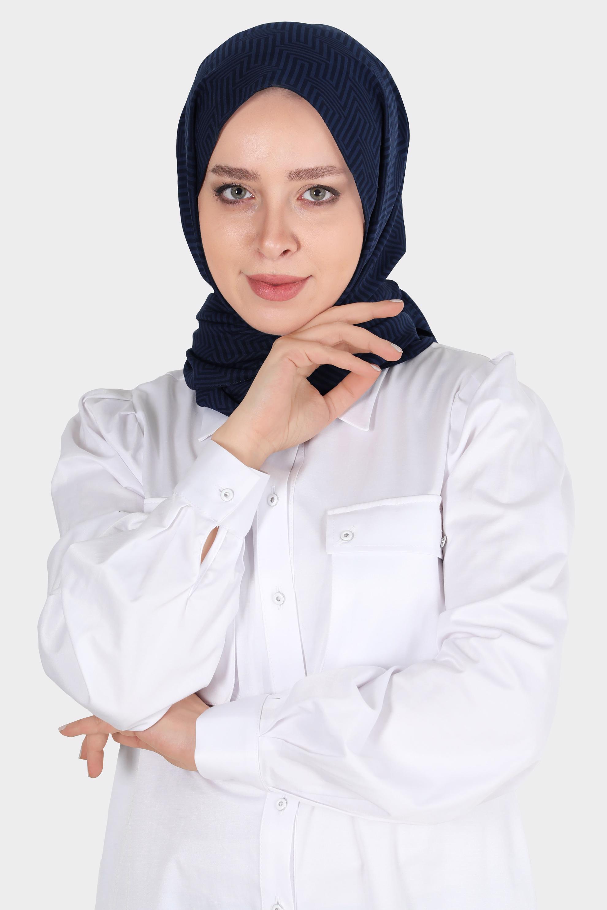 Tesettür giyim LACİVERT ALVİNA LABİRENT DESEN ŞAL 8067 