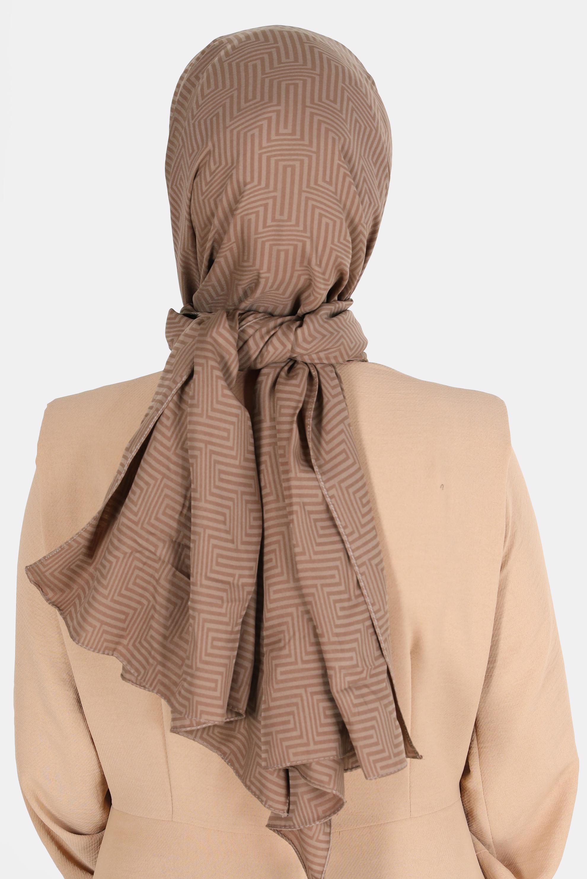 Tesettür giyim KAHVE ALVİNA LABİRENT DESEN ŞAL 8067 