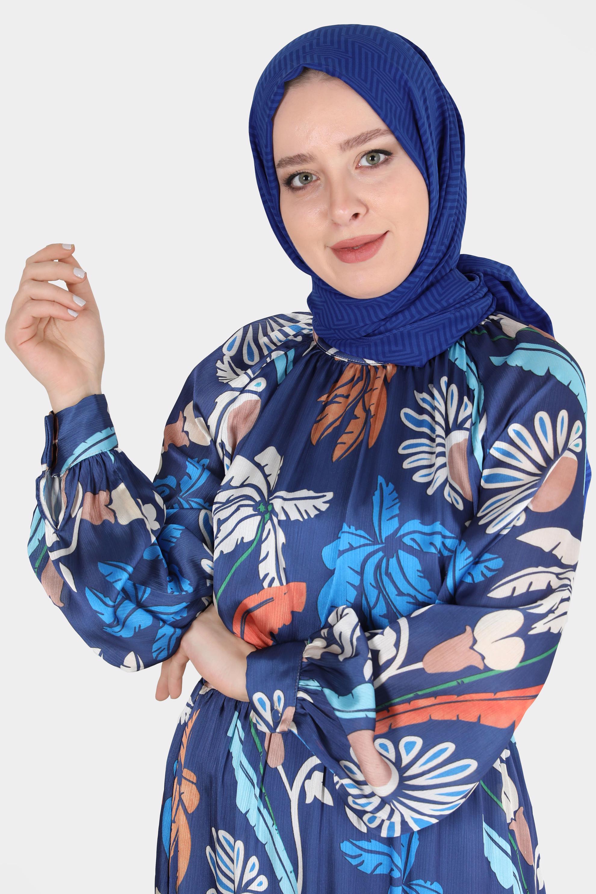 Tesettür giyim LACİVERT ALVİNA LABİRENT DESEN ŞAL 8067 