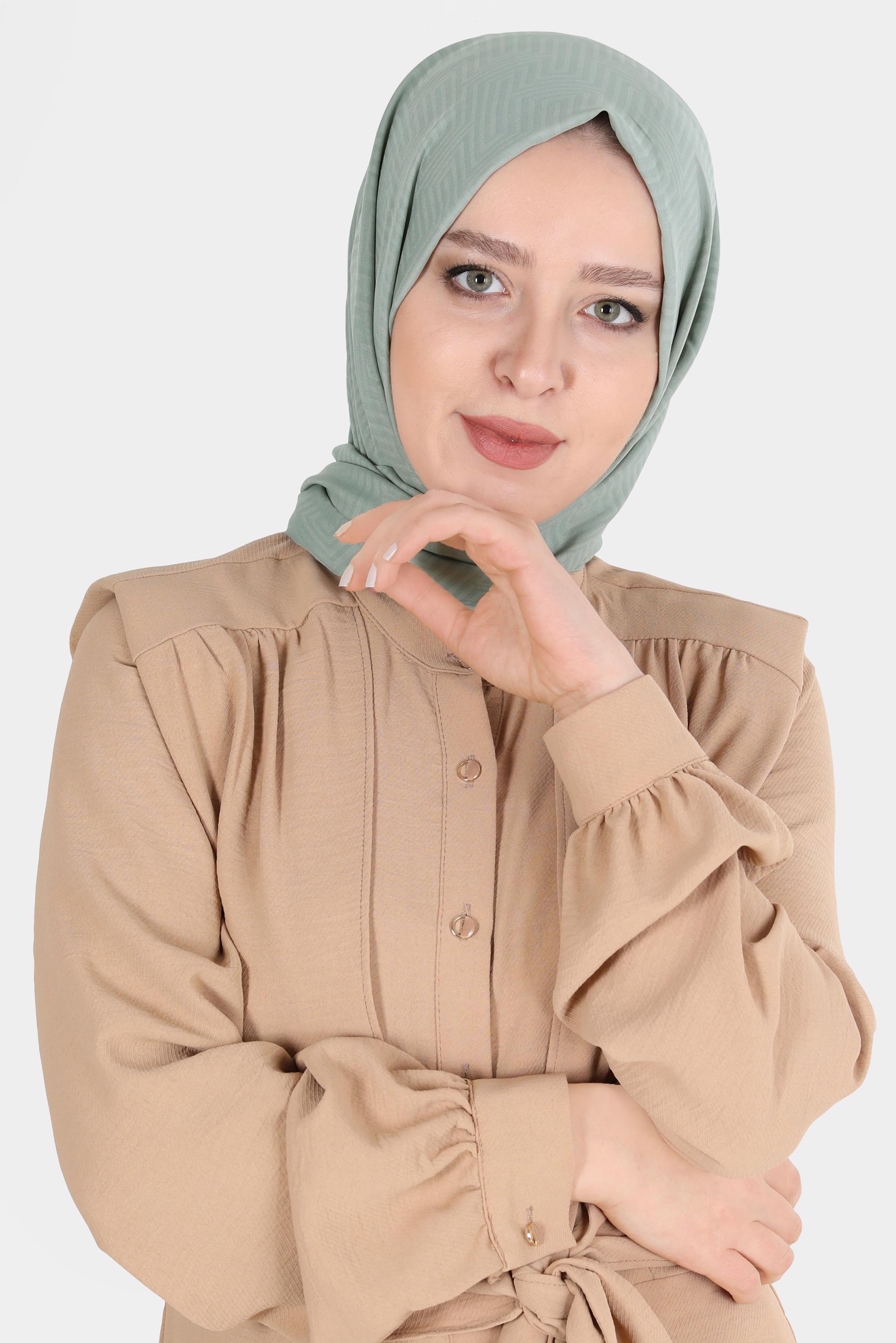 Tesettür giyim YEŞİL ALVİNA LABİRENT DESEN ŞAL 8067 