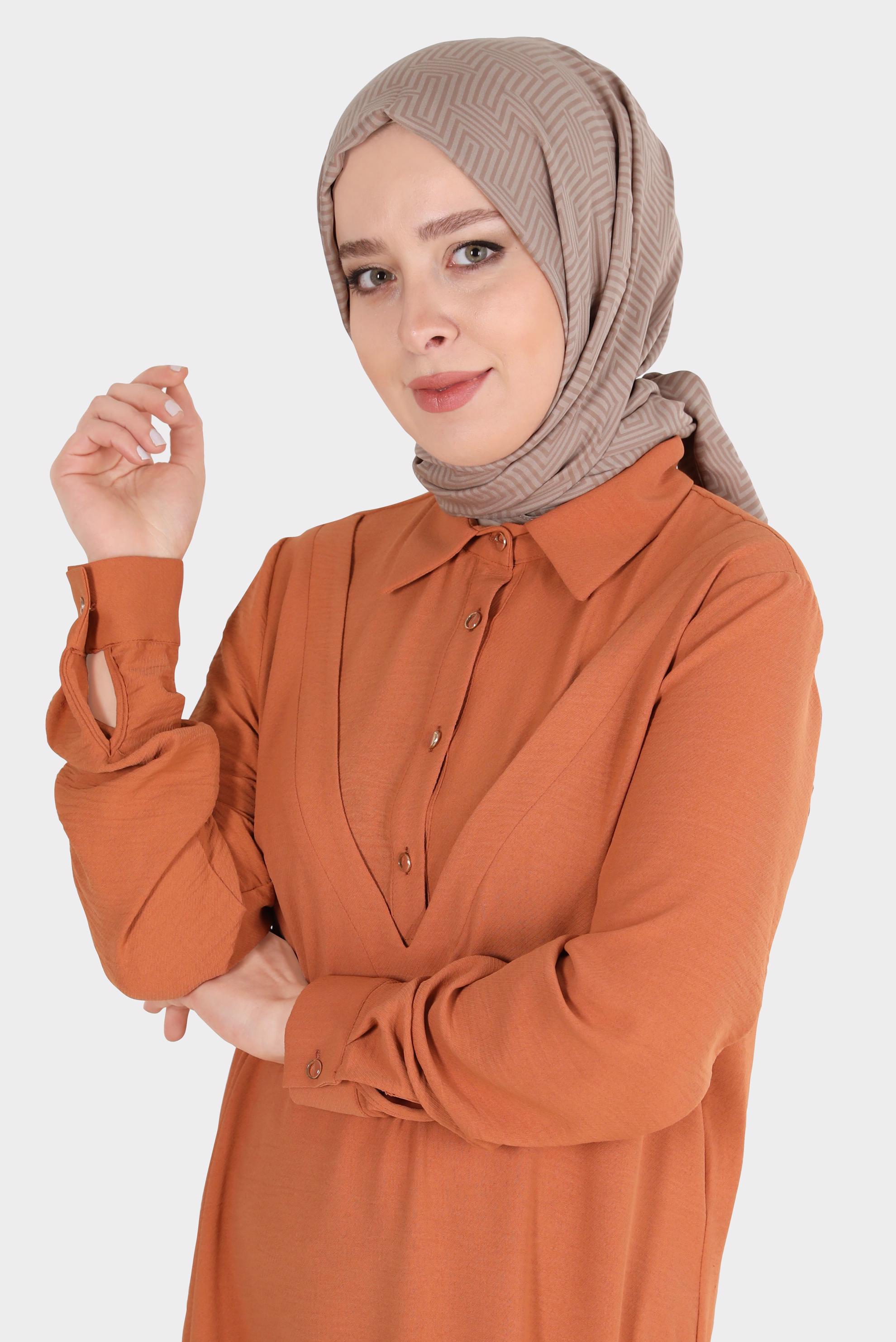 Tesettür giyim VİZON ALVİNA LABİRENT DESEN ŞAL 8067 