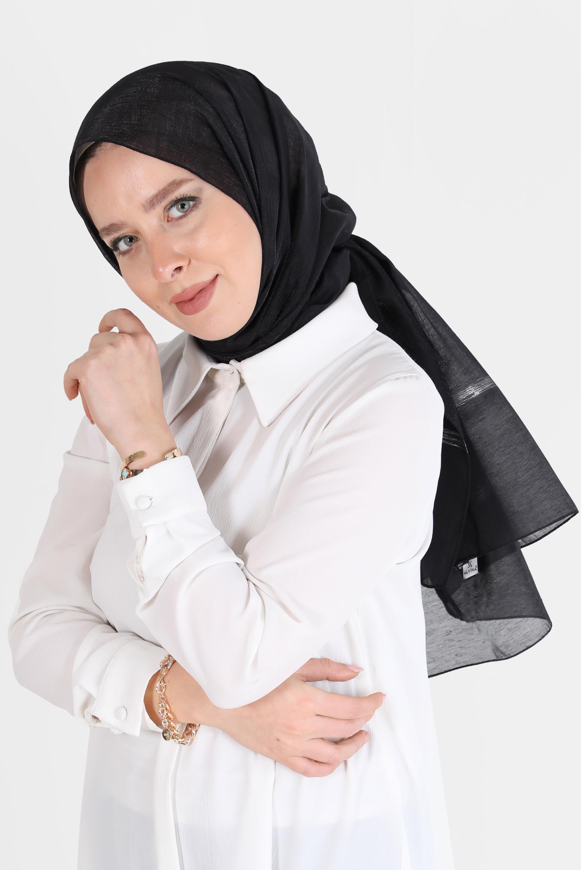 Tesettür giyim SİYAH ALVİNA SİMLİ ŞAL 8068 