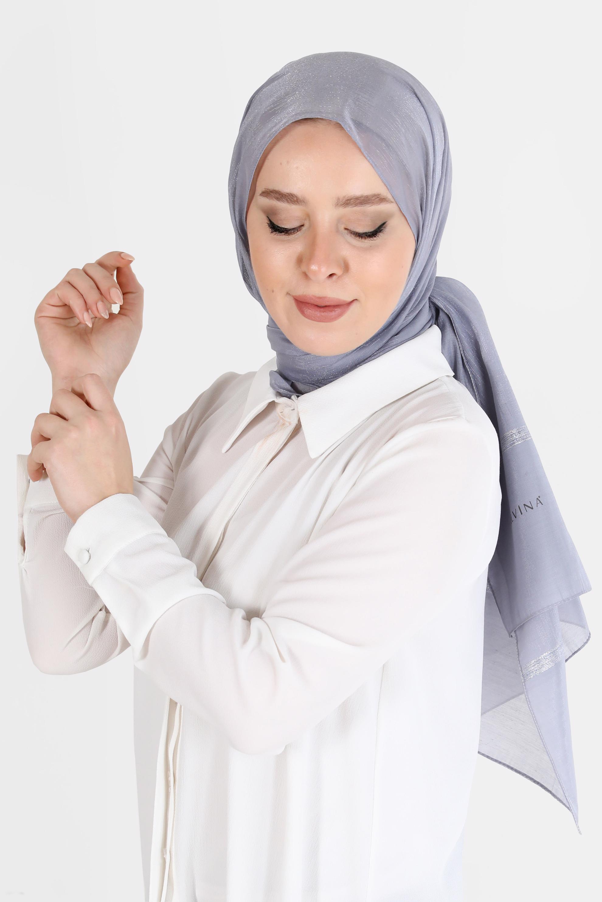 Tesettür giyim GRİ ALVİNA SİMLİ ŞAL 8068 