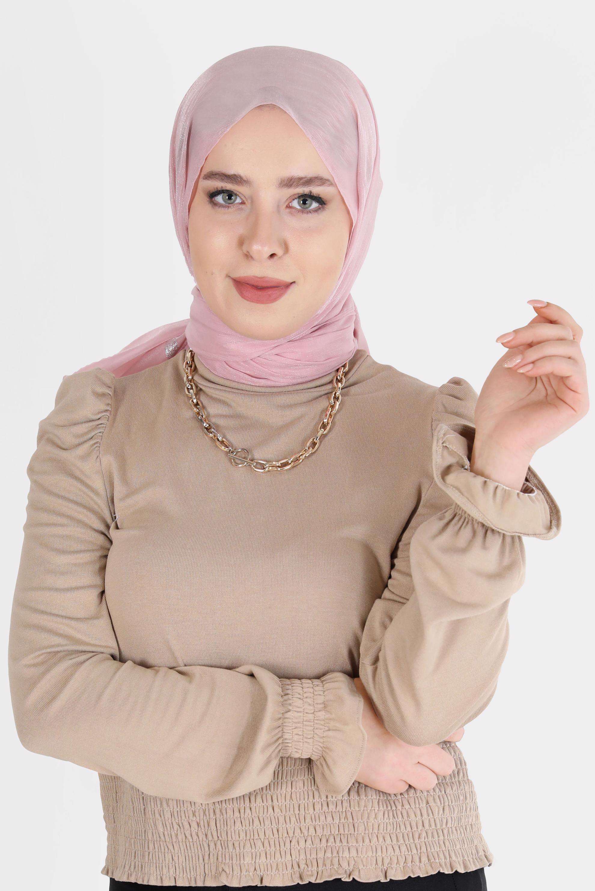 Tesettür giyim PUDRA ALVİNA SİMLİ ŞAL 8068 