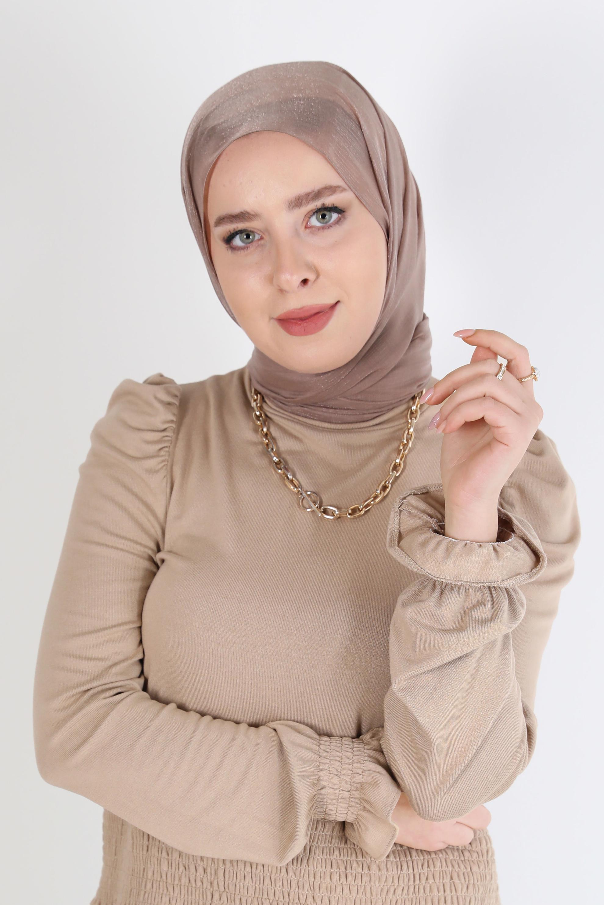 Tesettür giyim VİZON ALVİNA SİMLİ ŞAL 8068 