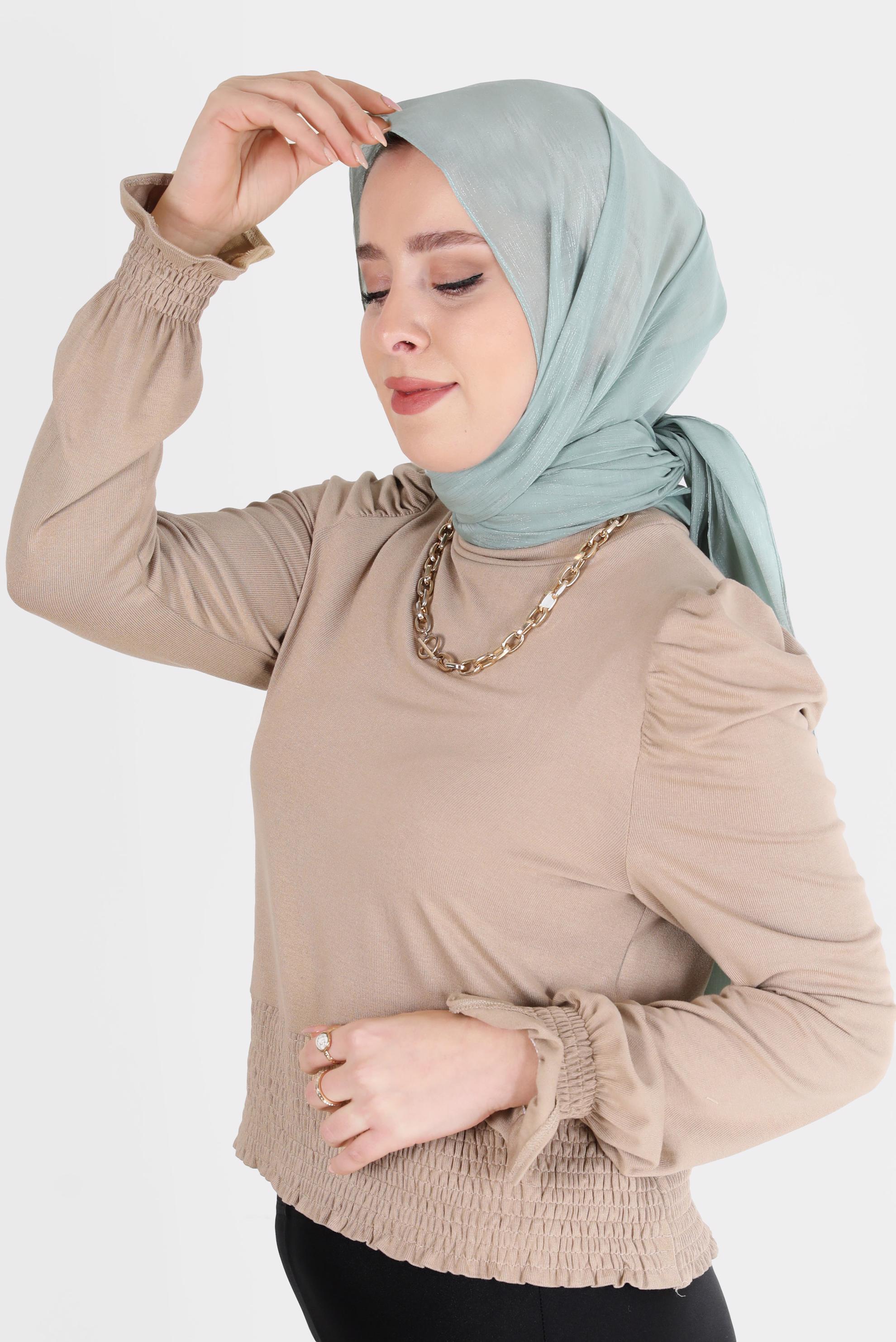 Tesettür giyim YEŞİL ALVİNA SİMLİ ŞAL 8068 